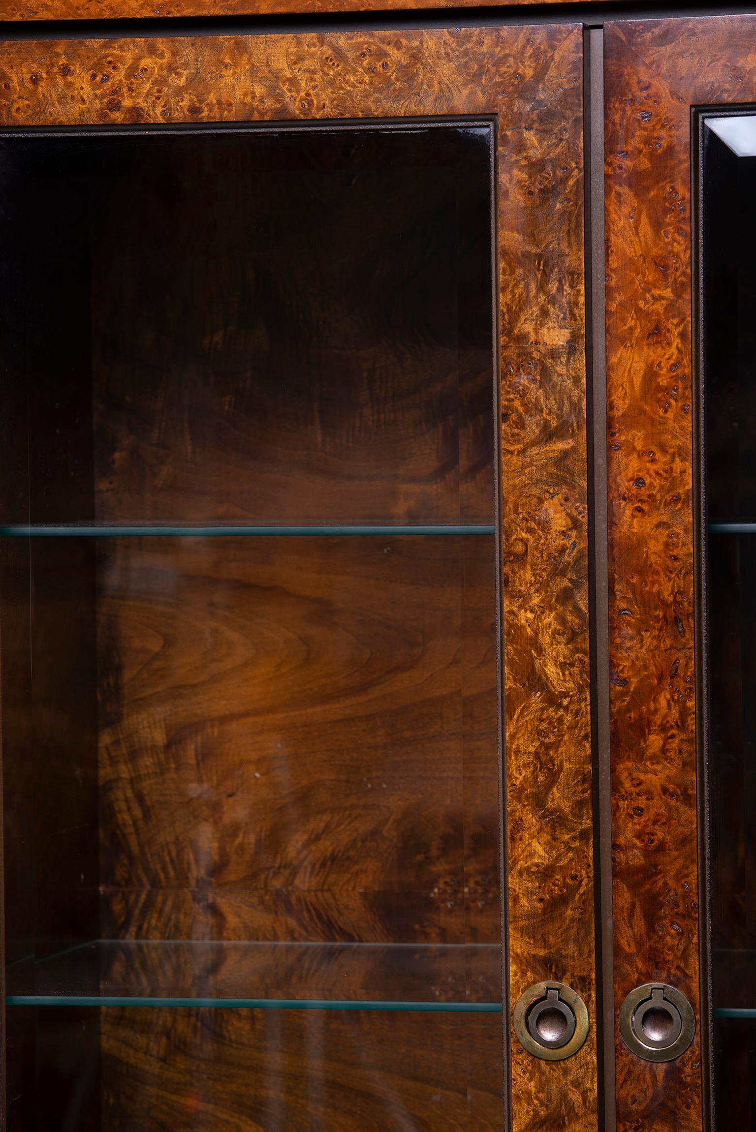 Widdicomb Midcentury Burled Olive Wood Cabinet with Glass Doors 6