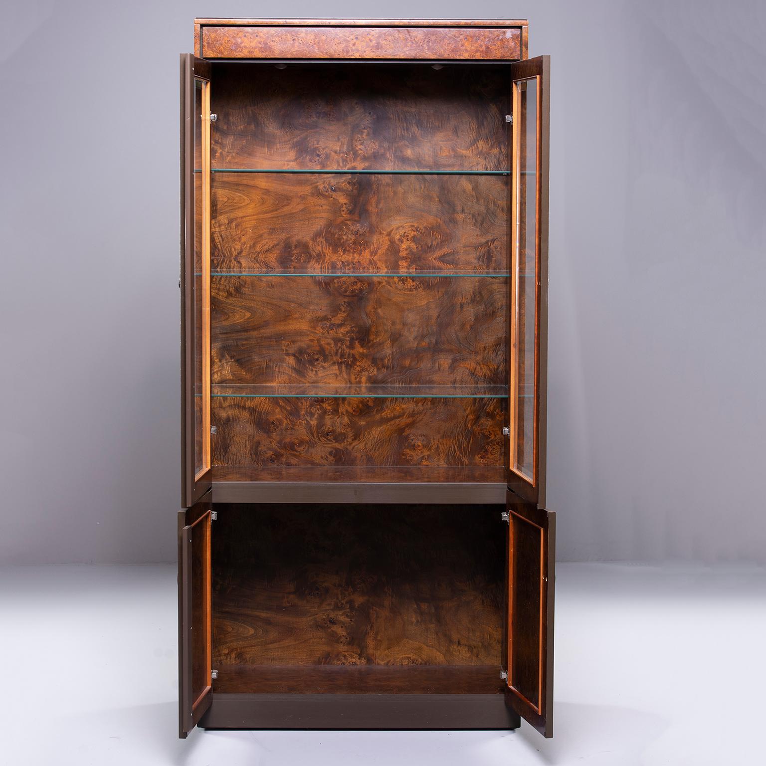 Mid-Century Modern Widdicomb Midcentury Burled Olive Wood Cabinet with Glass Doors