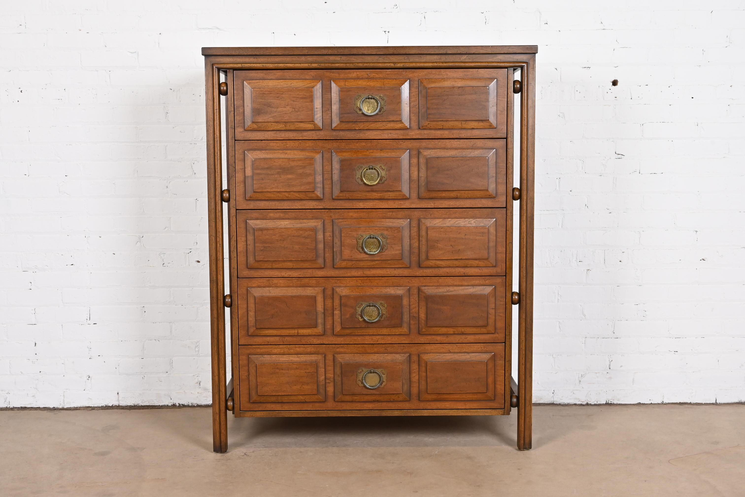 American Widdicomb Midcentury Hollywood Regency Walnut Highboy Dresser, circa 1960s