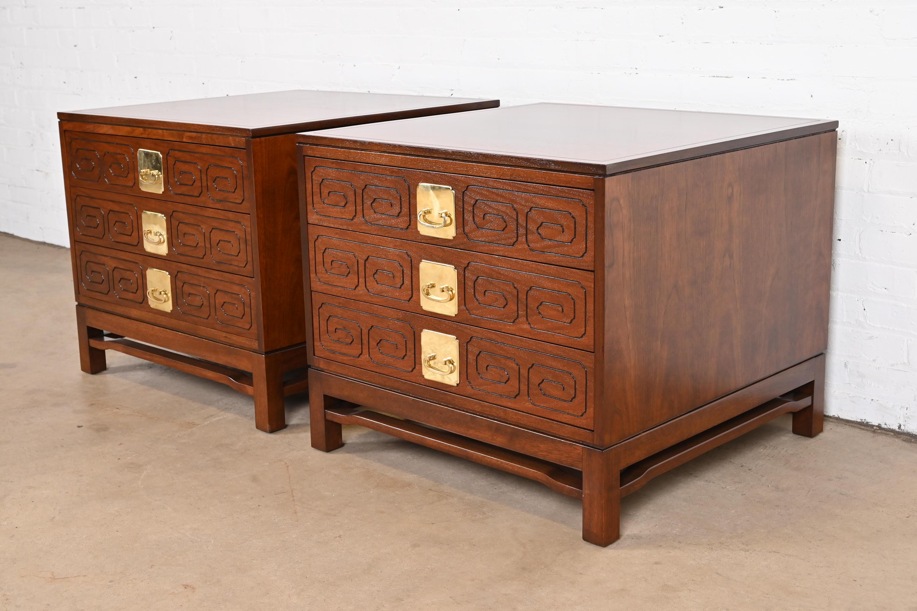 Mid-20th Century Widdicomb Mid-Century Modern Hollywood Regency Walnut Bedside Chests, Refinished For Sale