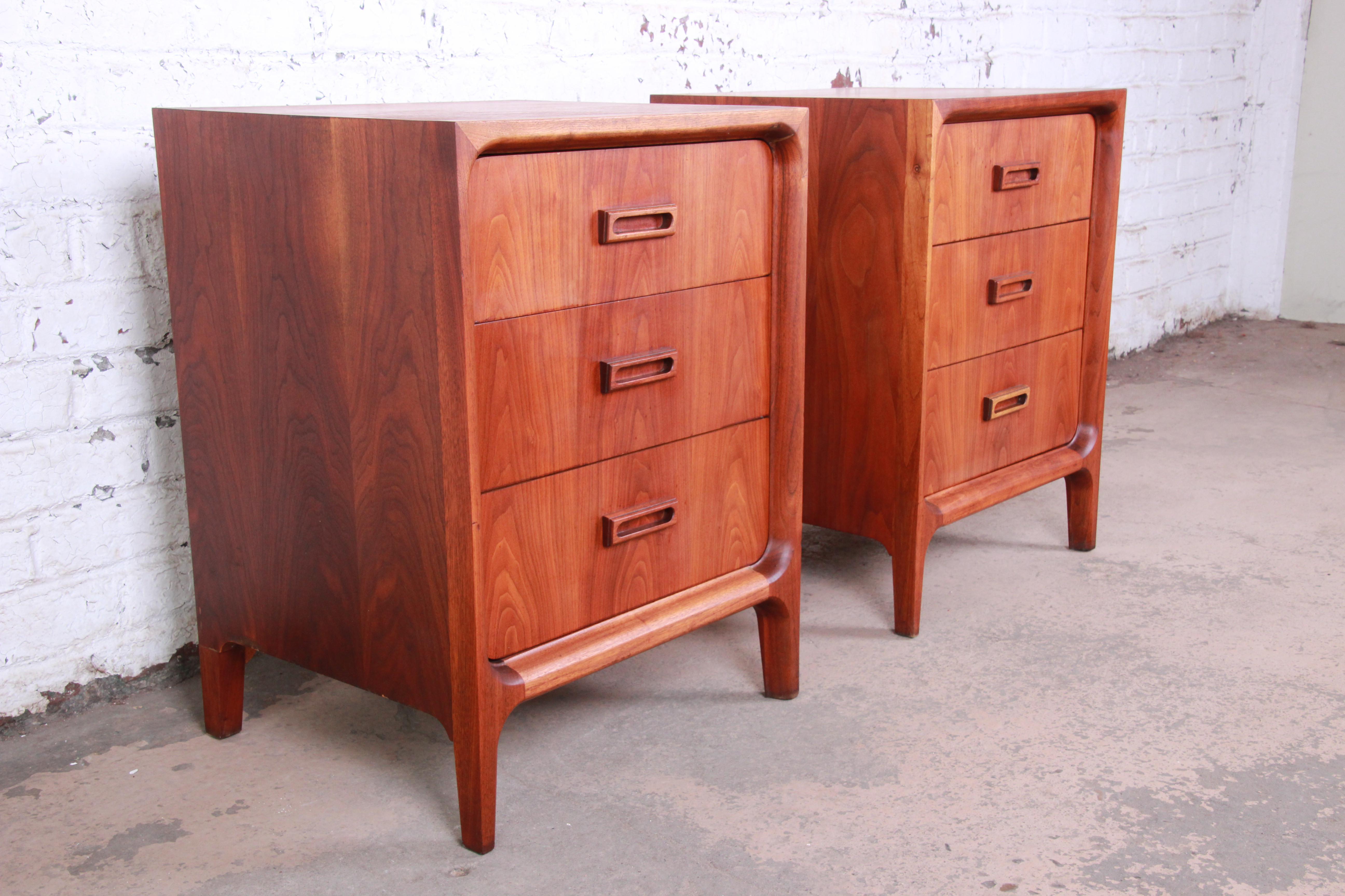 American Widdicomb Mid-Century Modern Walnut Bachelor Chests or Large Nightstands