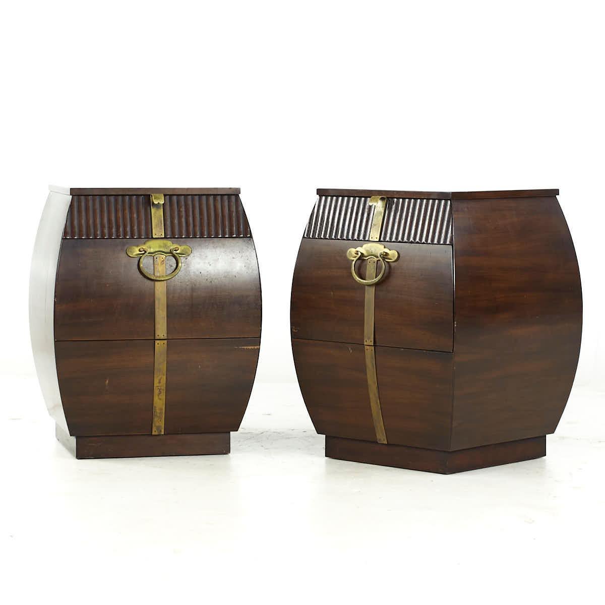 Mid-Century Modern Widdicomb Mid Century Walnut and Brass End Table Nightstands For Sale