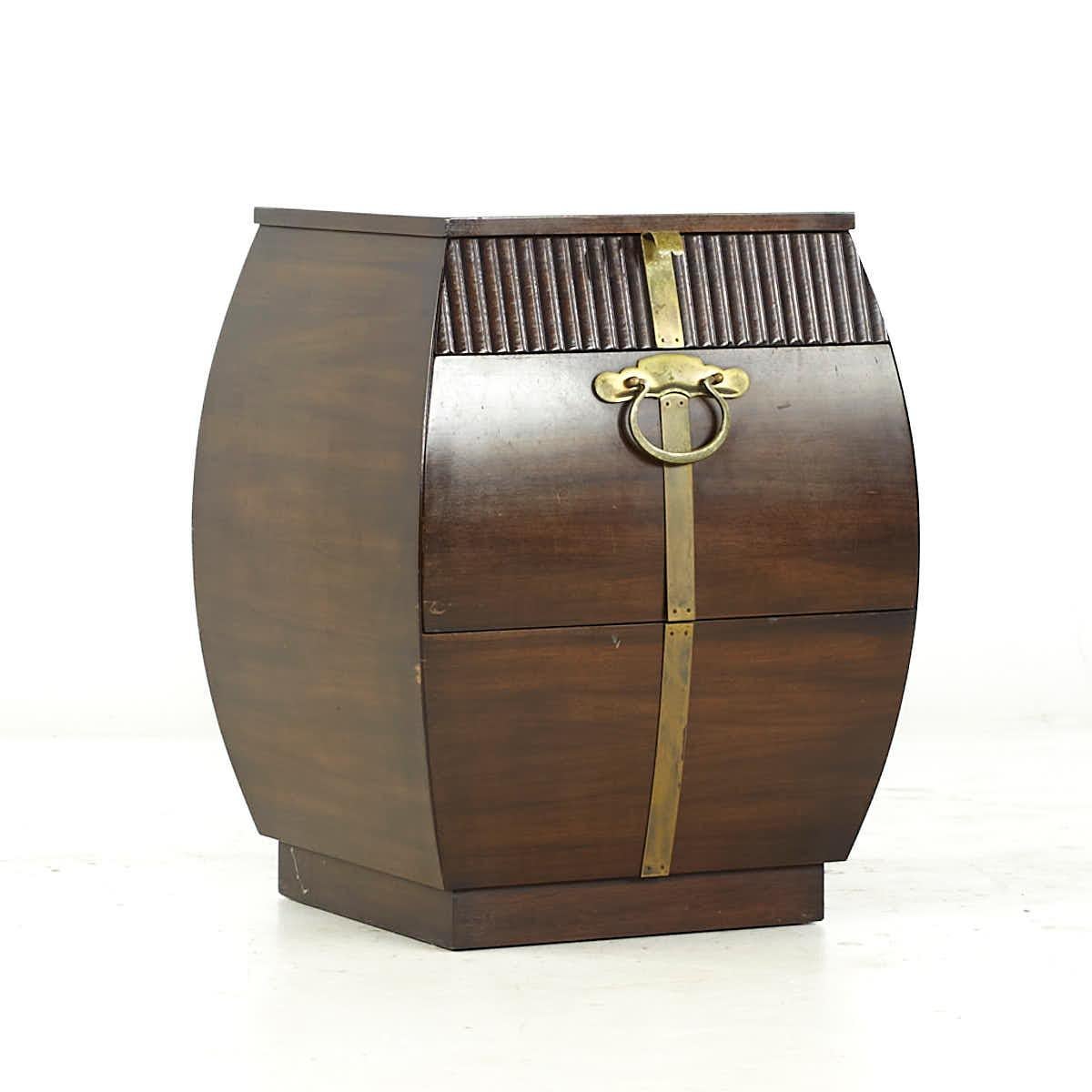 American Widdicomb Mid Century Walnut and Brass End Table Nightstands For Sale