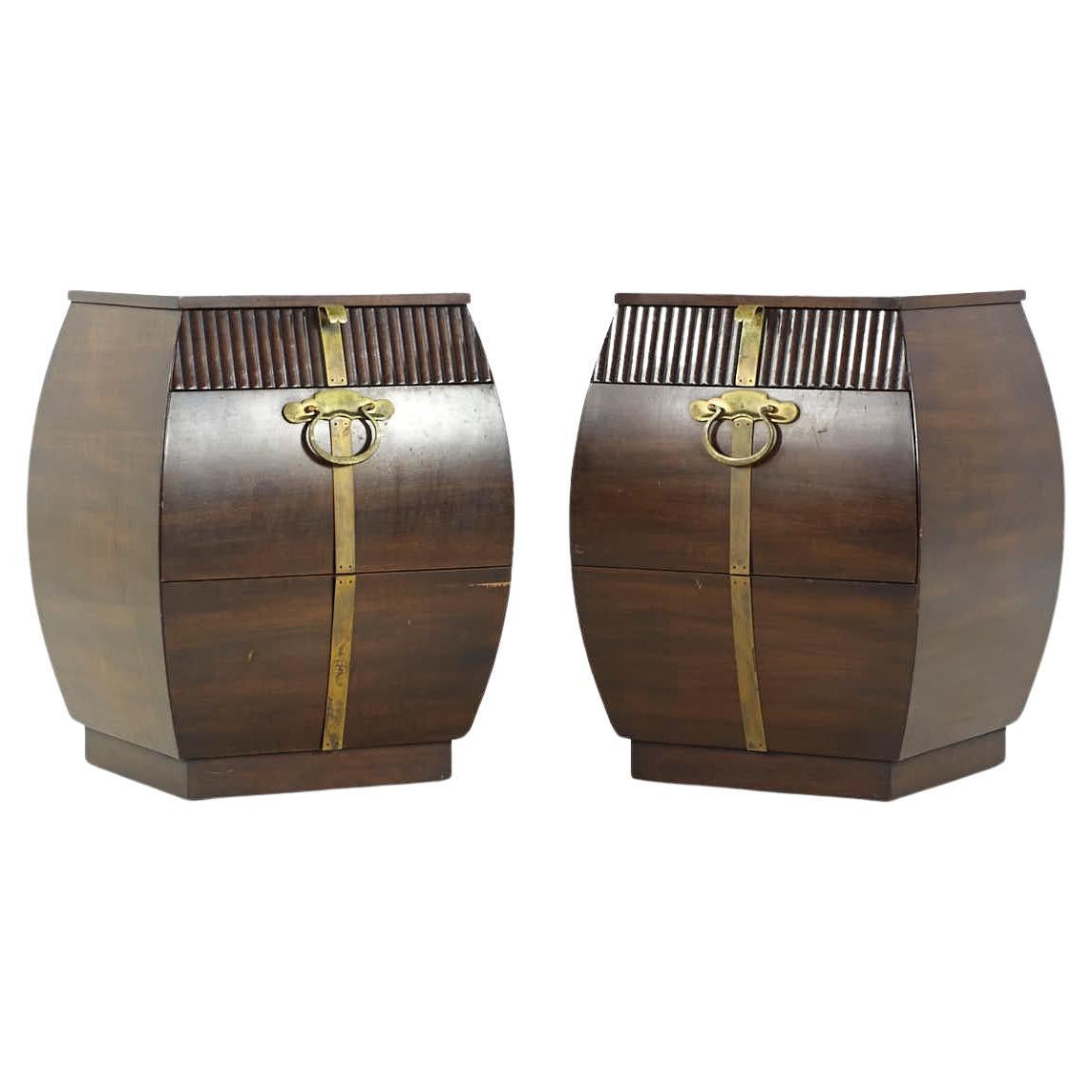 Widdicomb Mid Century Walnut and Brass End Table Nightstands For Sale