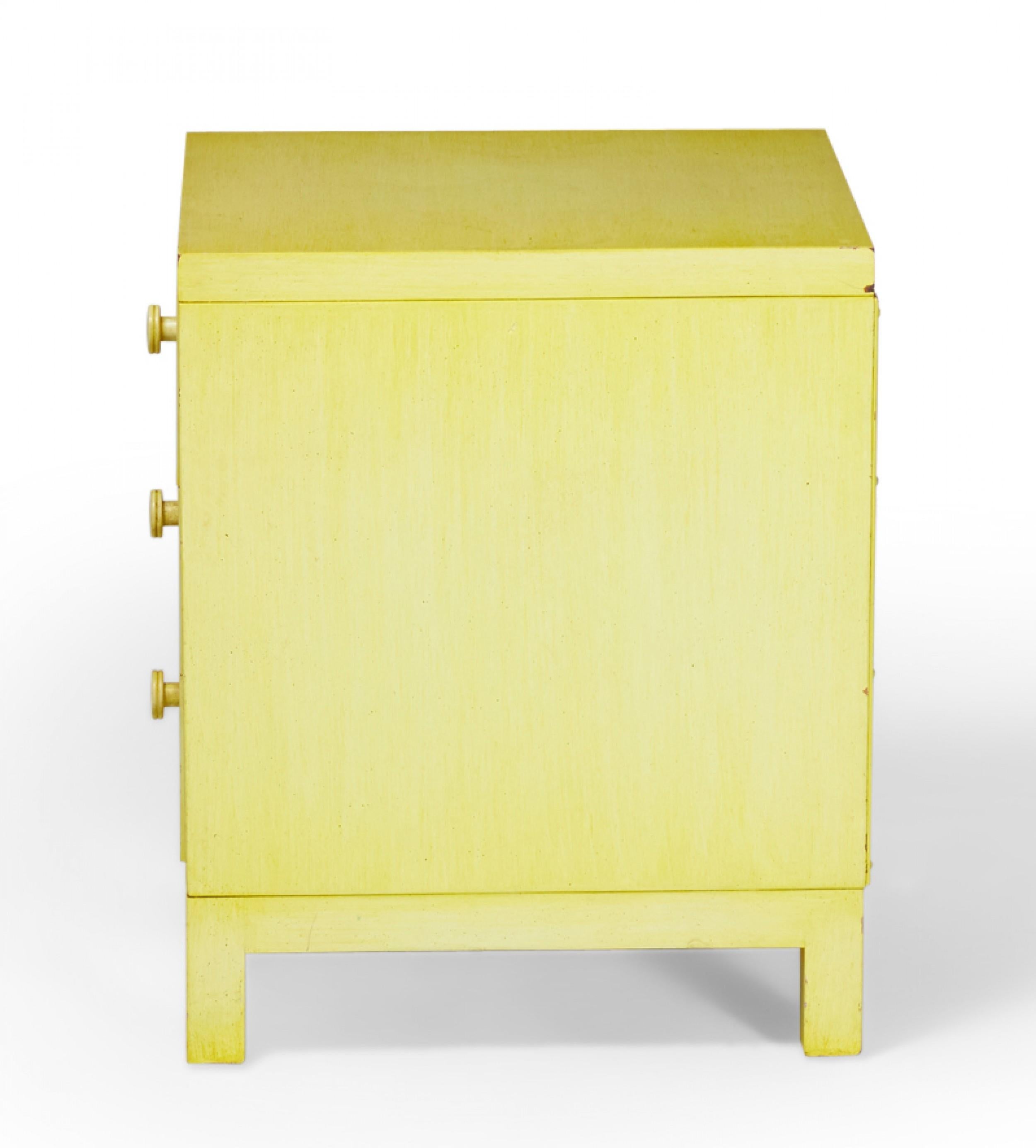 Mid-Century Modern Widdicomb Modern Three Drawer Beige Painted Wooden Nightstand For Sale