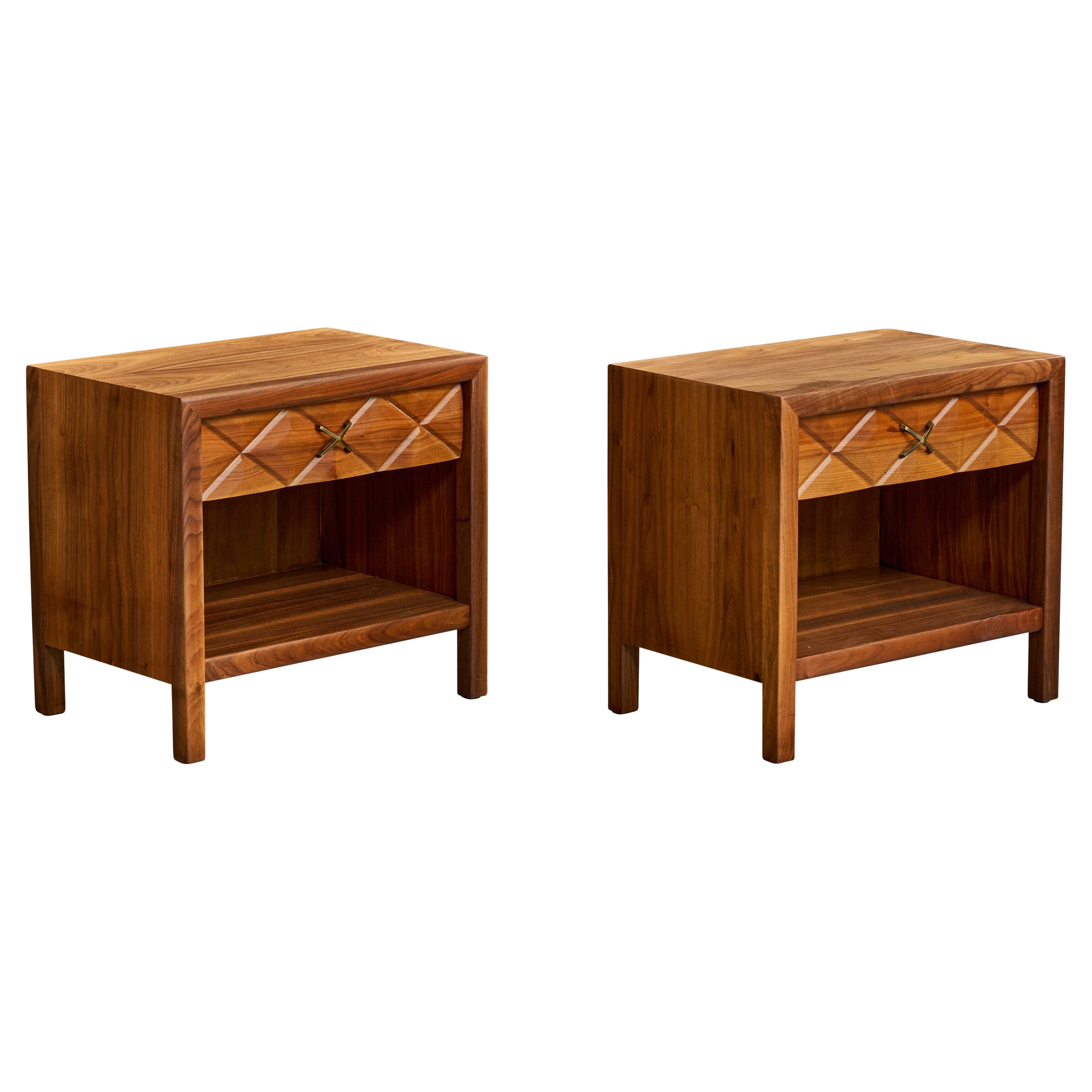 Widdicomb, Nightstands, Walnut, Brass, USA, 1950s