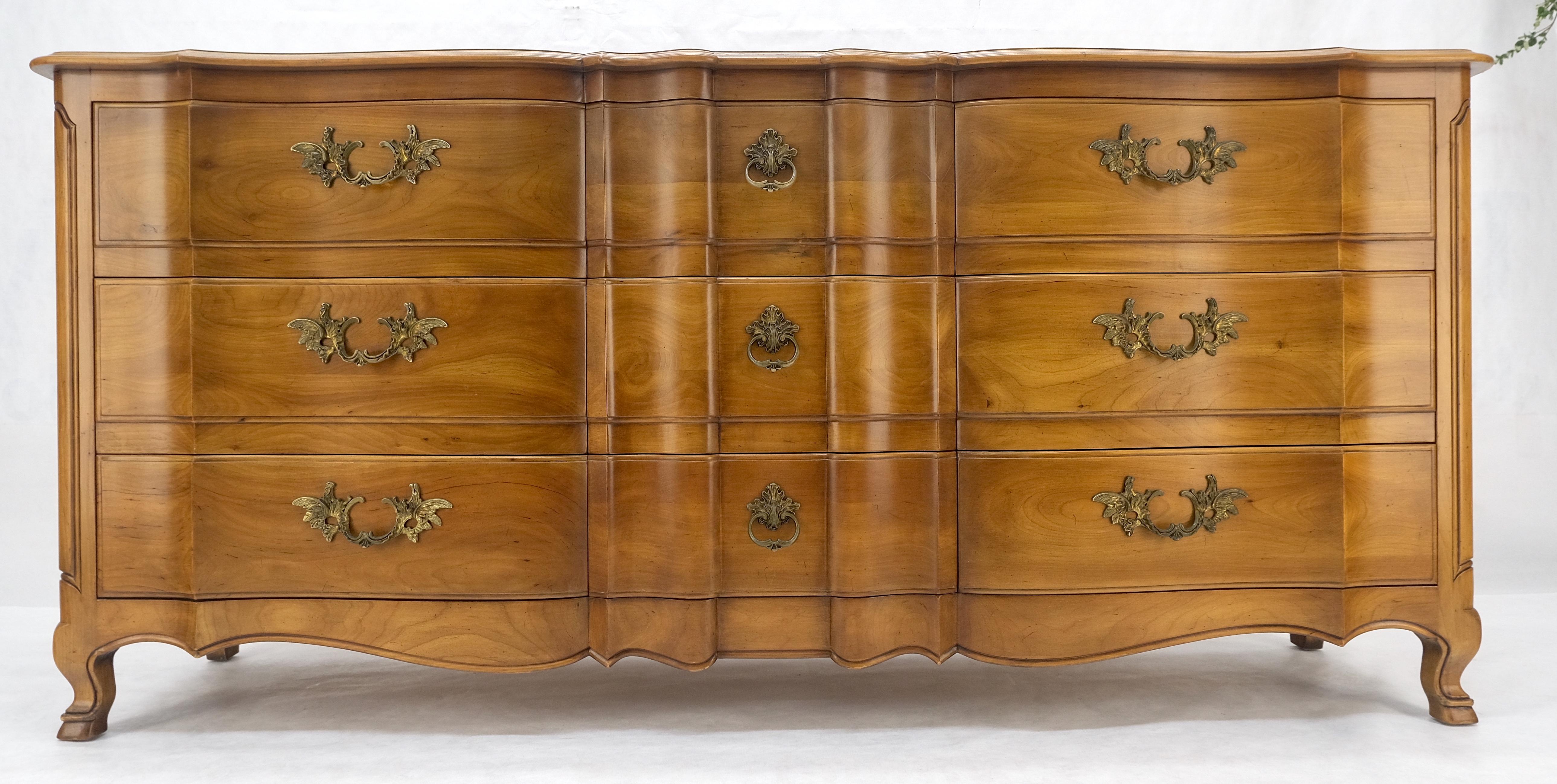 Lacquered Widdicomb Solid Cherry 9 Drawers Serpentine Front Country French Dresser MINT! For Sale