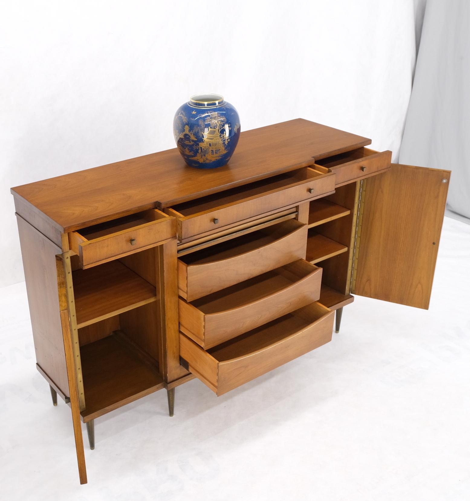 Widdicomb tambour doors compartment console server credenza cabinet sideboard on brass cone shape legs.