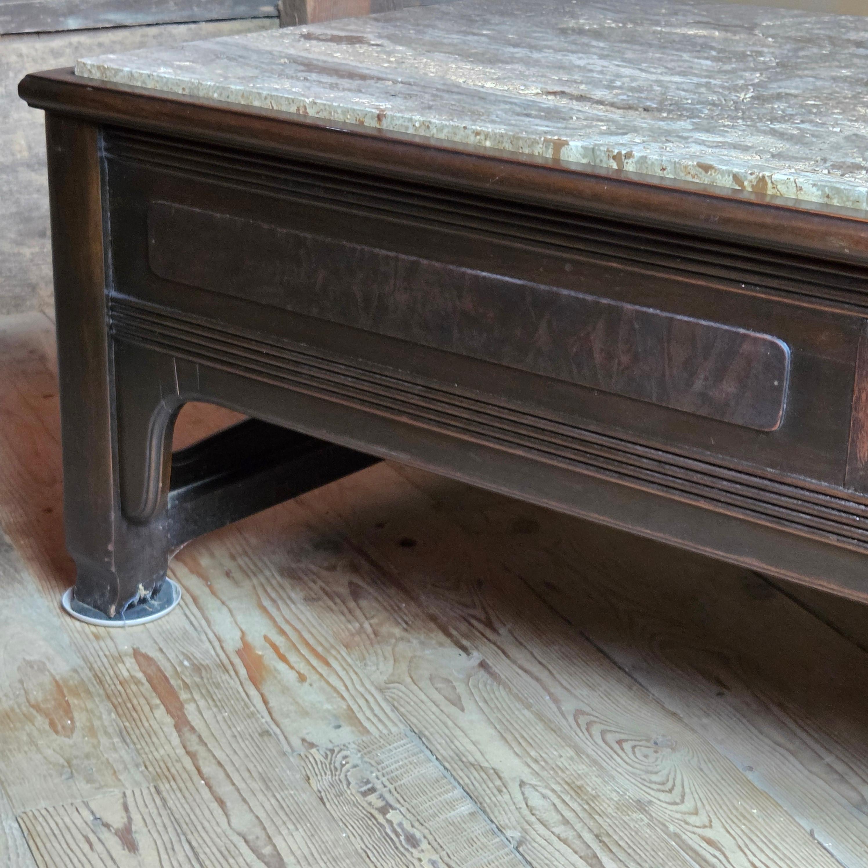 Travertin Table basse à trois tiroirs en travertin Widdicomb, 1963 en vente