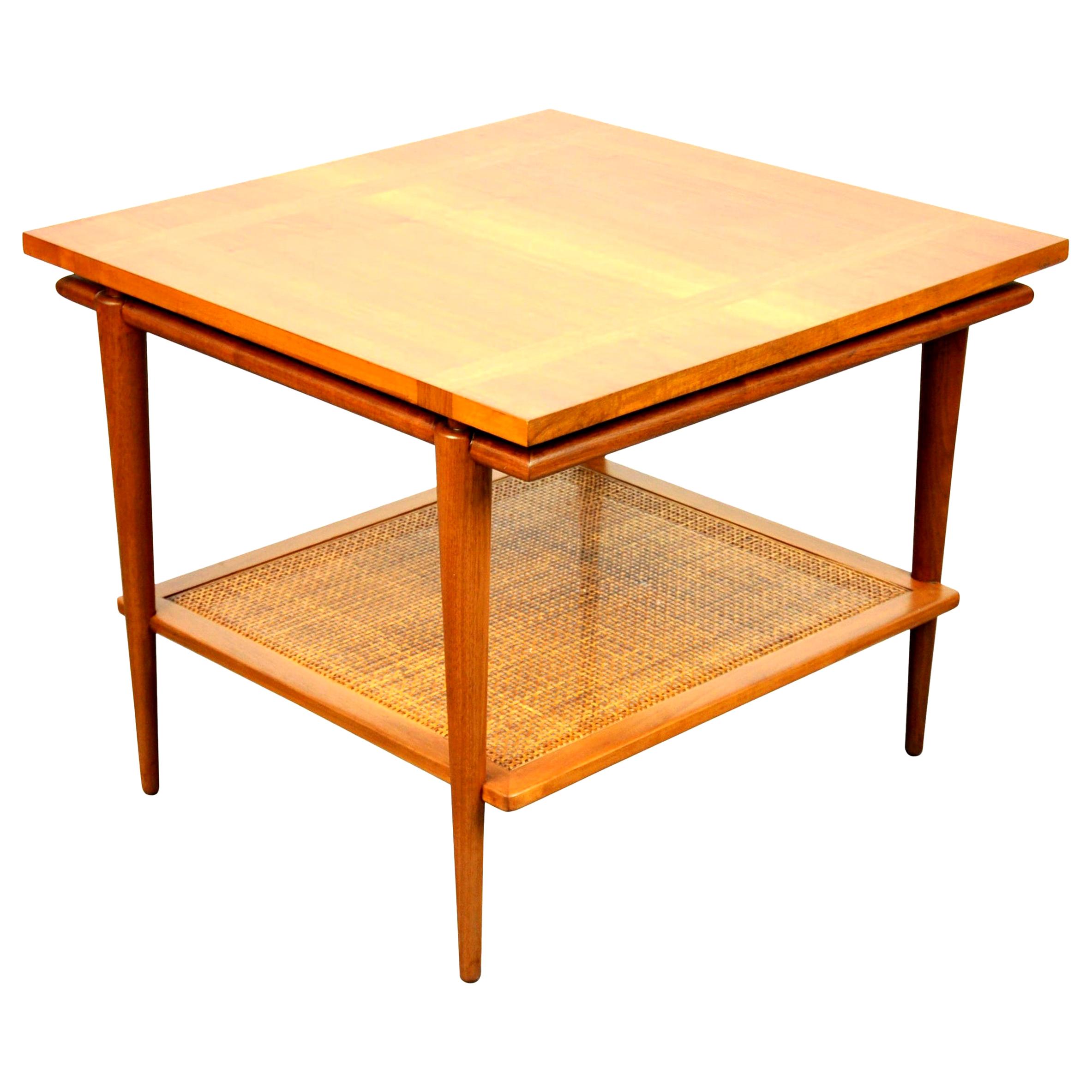 Widdicomb Two-Tier Walnut and Cane Side Table
