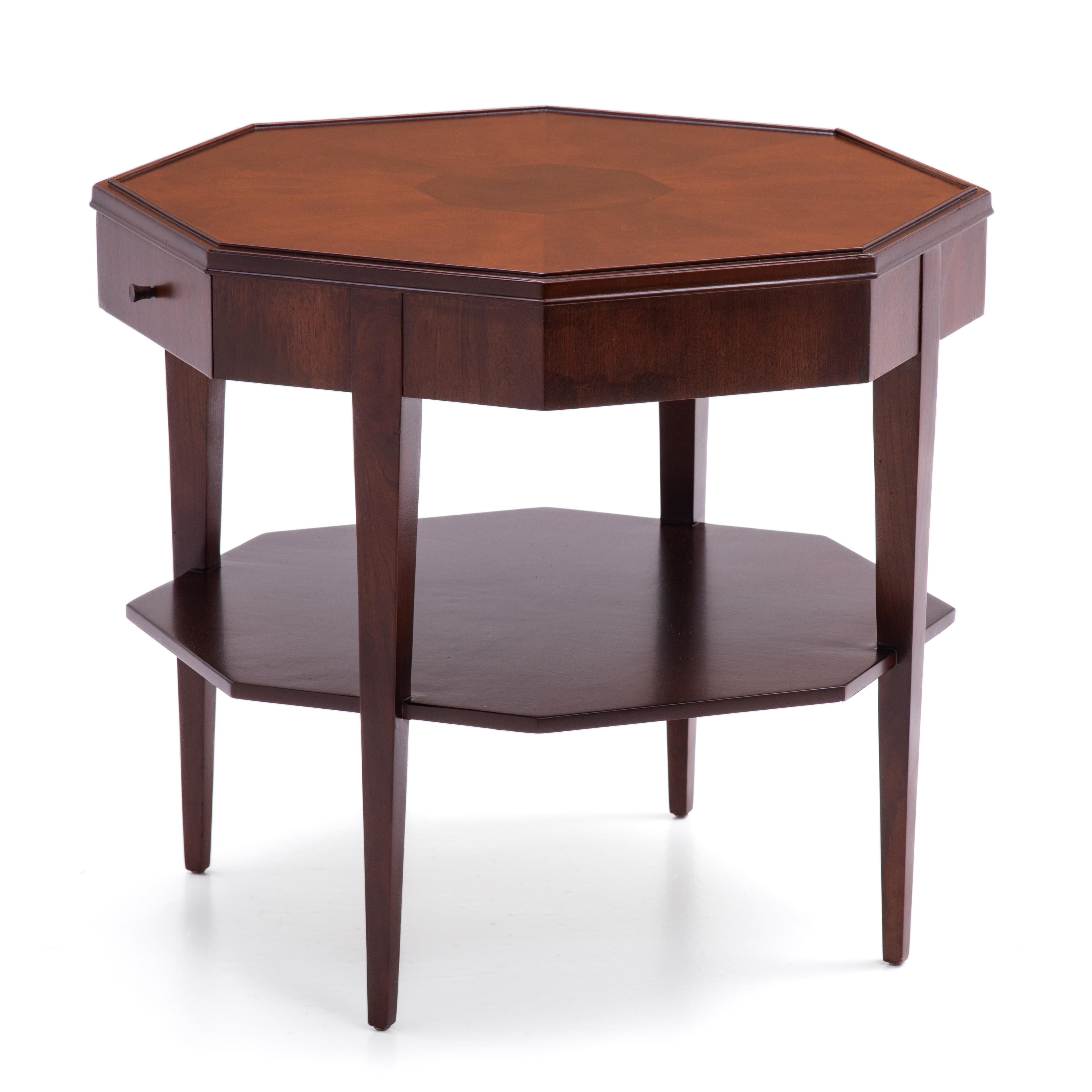 Mid-Century Modern Widdicomb Walnut Octagon Lamp Side Lamp Table 1950s For Sale