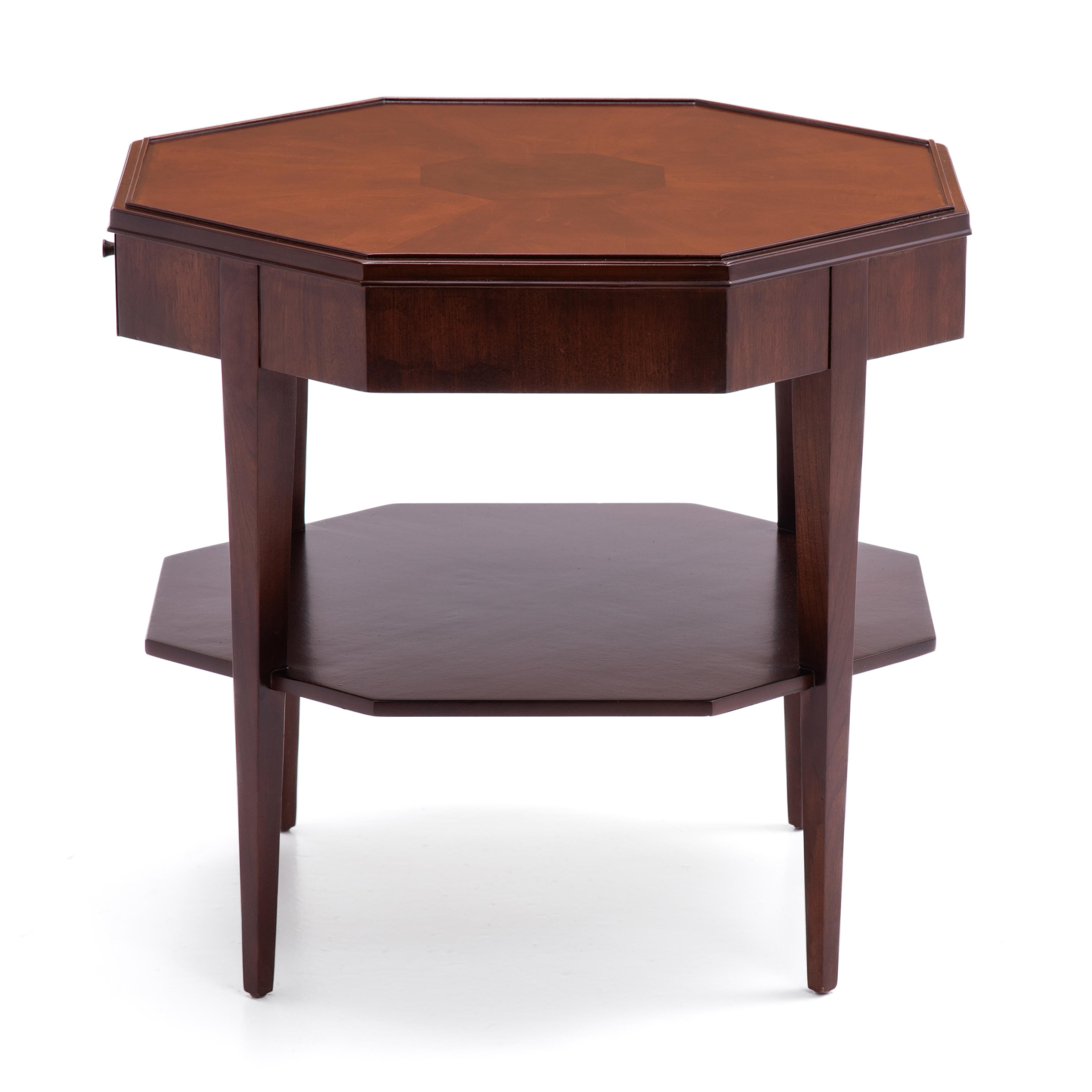 American Widdicomb Walnut Octagon Lamp Side Lamp Table 1950s For Sale