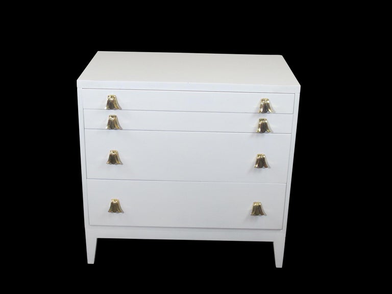 White Lacquered Dresser with Brass Pulls For Sale at 1stDibs