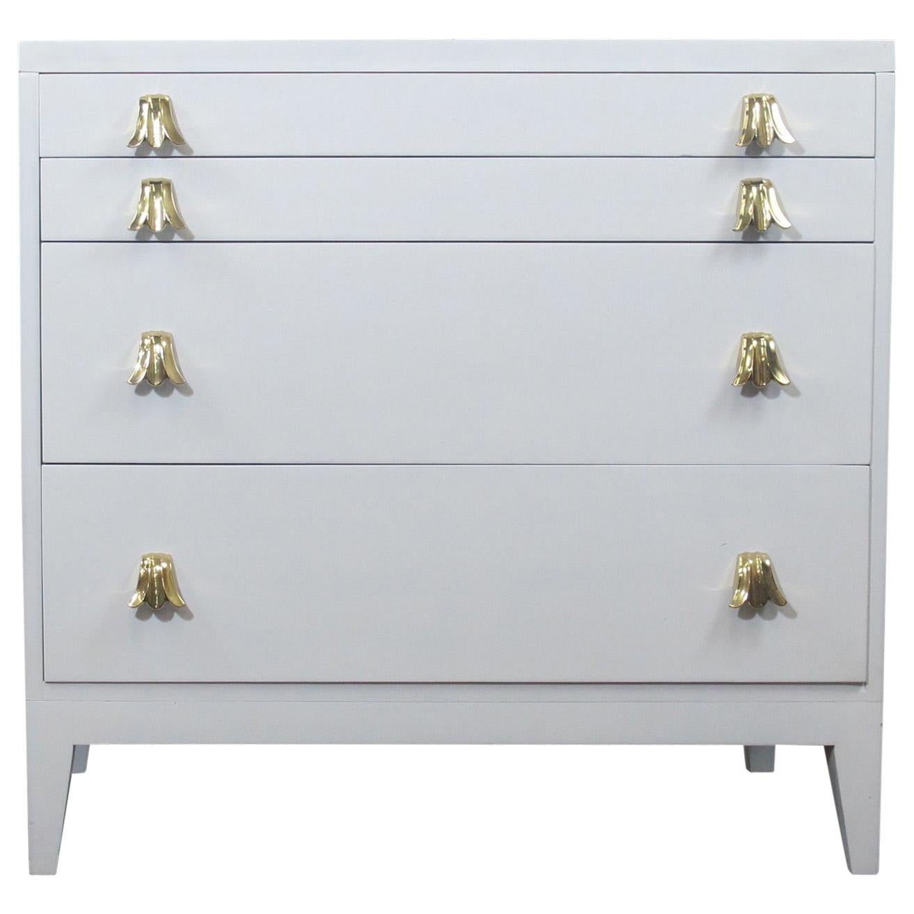 Widdicomb White Lacquered Dresser Cabinet with Brass Pulls For Sale