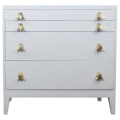 Retro Widdicomb White Lacquered Dresser Cabinet with Brass Pulls