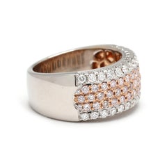 Wide 1.26ctw Pavé Diamond Pink Diamond Band, 18k White & Rose Gold, Ring Size 6