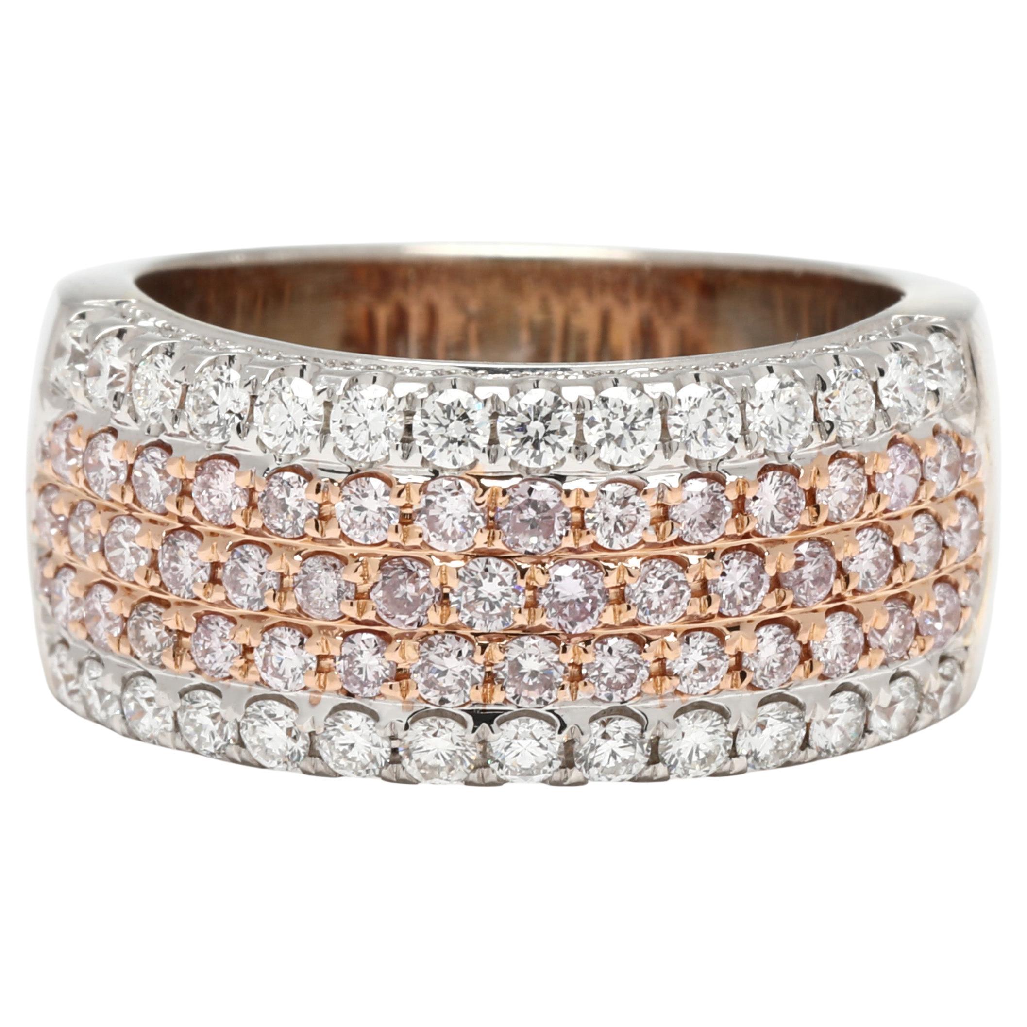 Fascia larga con pavé di diamanti Pink Diamond da 1,26 carati, oro bianco e rosa 18 carati, misura 6