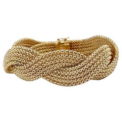 Wide 14 Karat Yellow Gold Braided Woven Motif Bracelet 38.2 Grams 8.13 Inches
