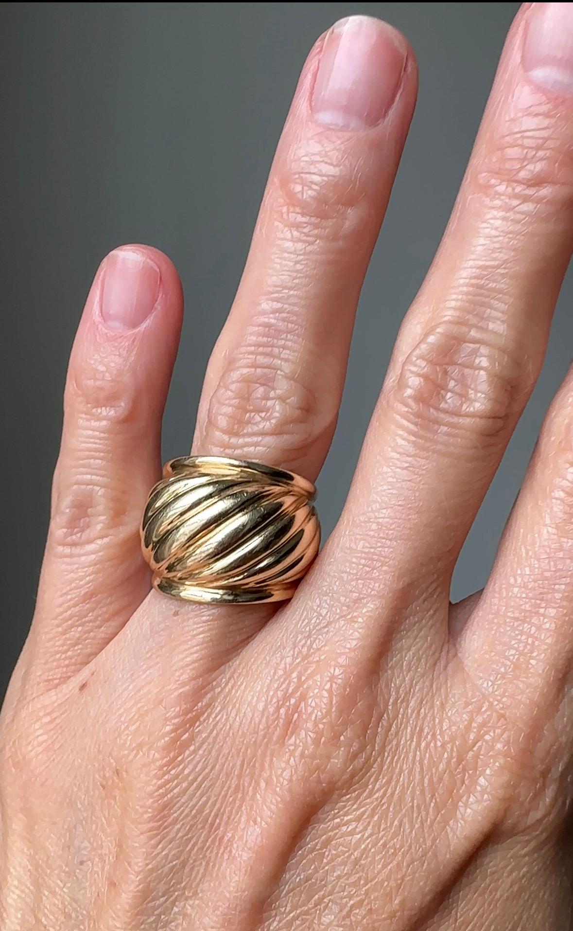 Contemporary Wide 14K Gold Ribbed Band Ring For Sale