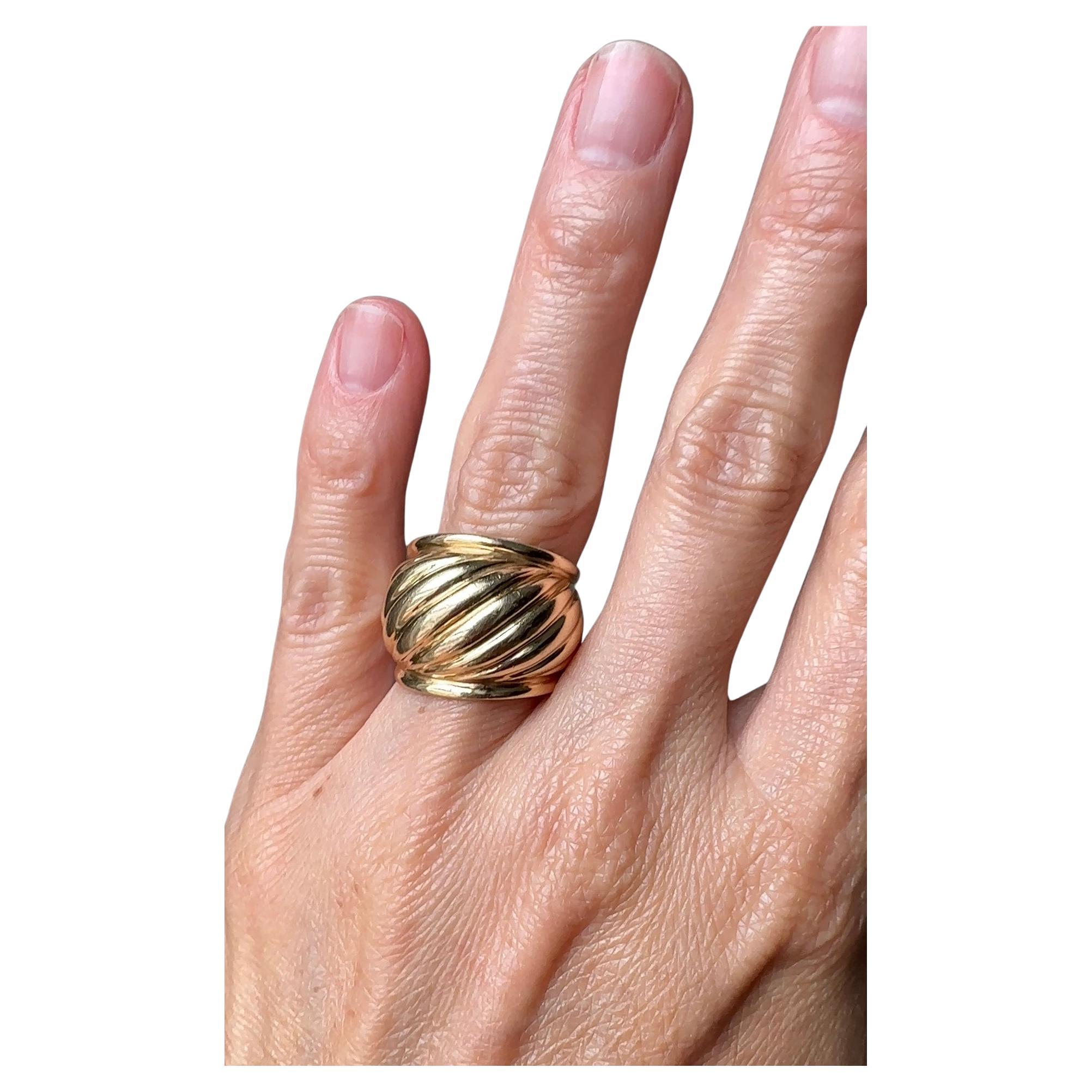 Wide 14K Gold Ribbed Band Ring