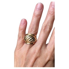 Wide 14K Gold Ribbed Band Ring