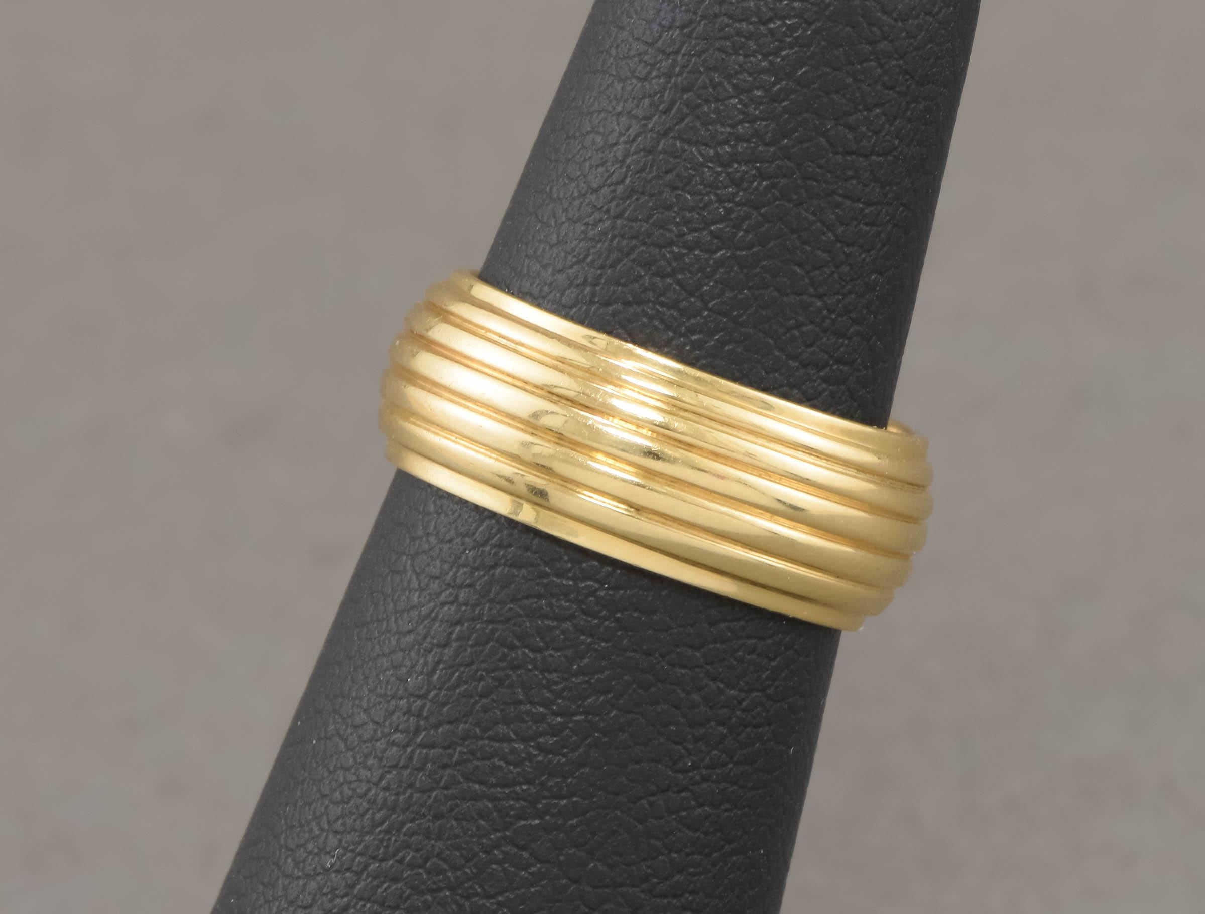 Retro Wide 14K Gold Ribbed Wedding Band or Stacking Band Ring
