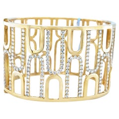 Wide 14k Yellow Gold Bangle 5.37ct in Natural Round Cut Diamonds