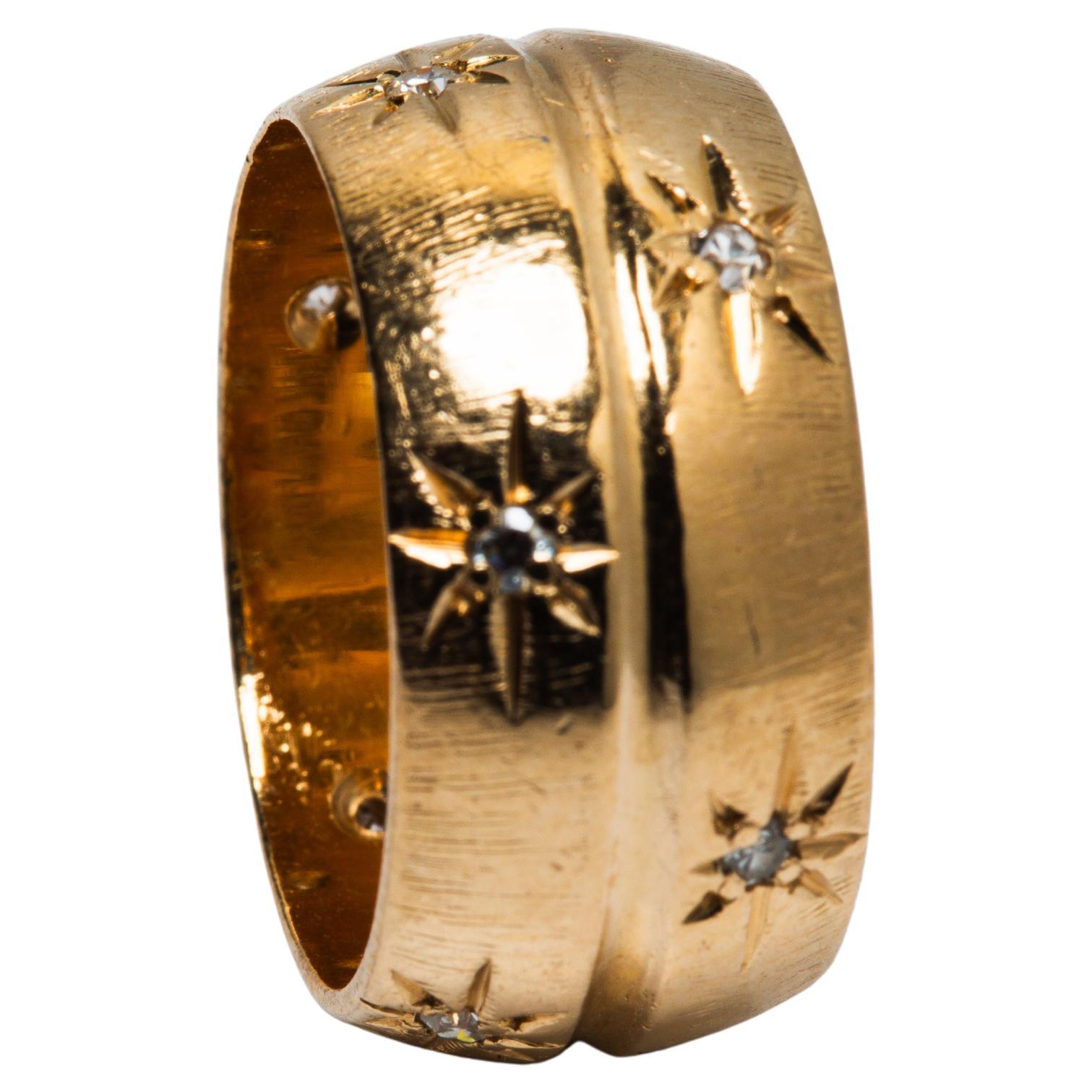 Large bague en or jaune 14k avec diamants en vente