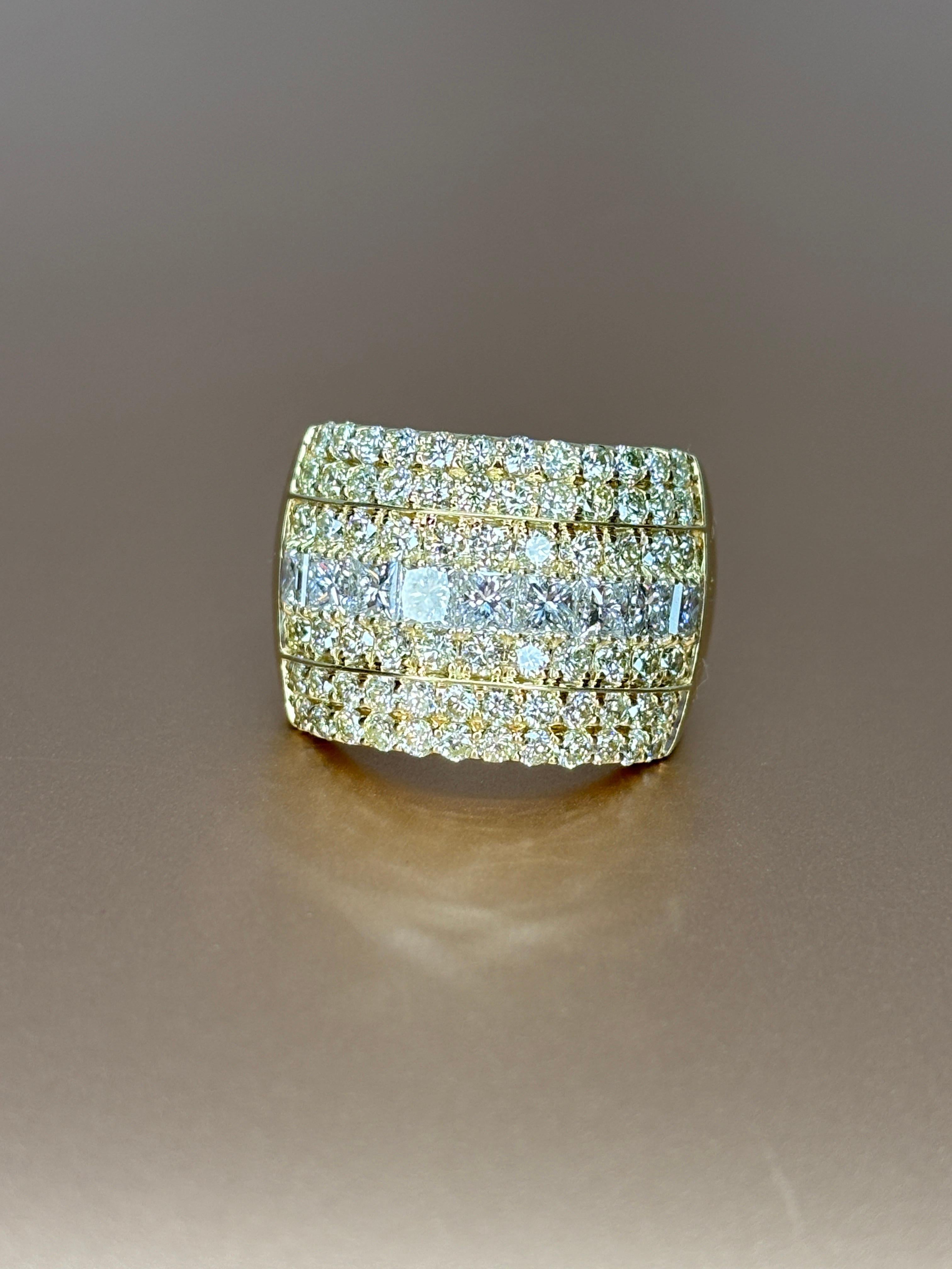 Wide 14k Yellow Gold Natural Princess & Brilliant Cut Diamond Ring, Band 6