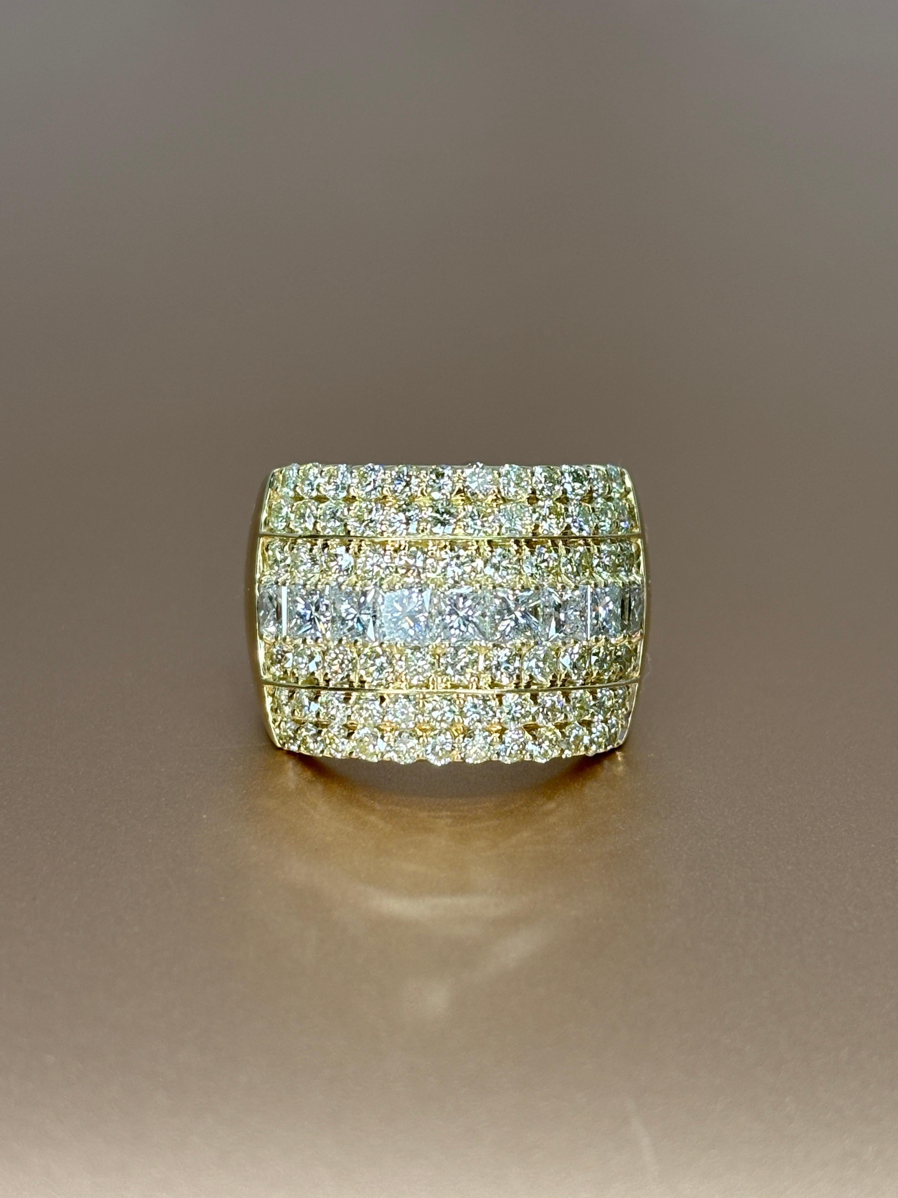 Wide 14k Yellow Gold Natural Princess & Brilliant Cut Diamond Ring, Band 7