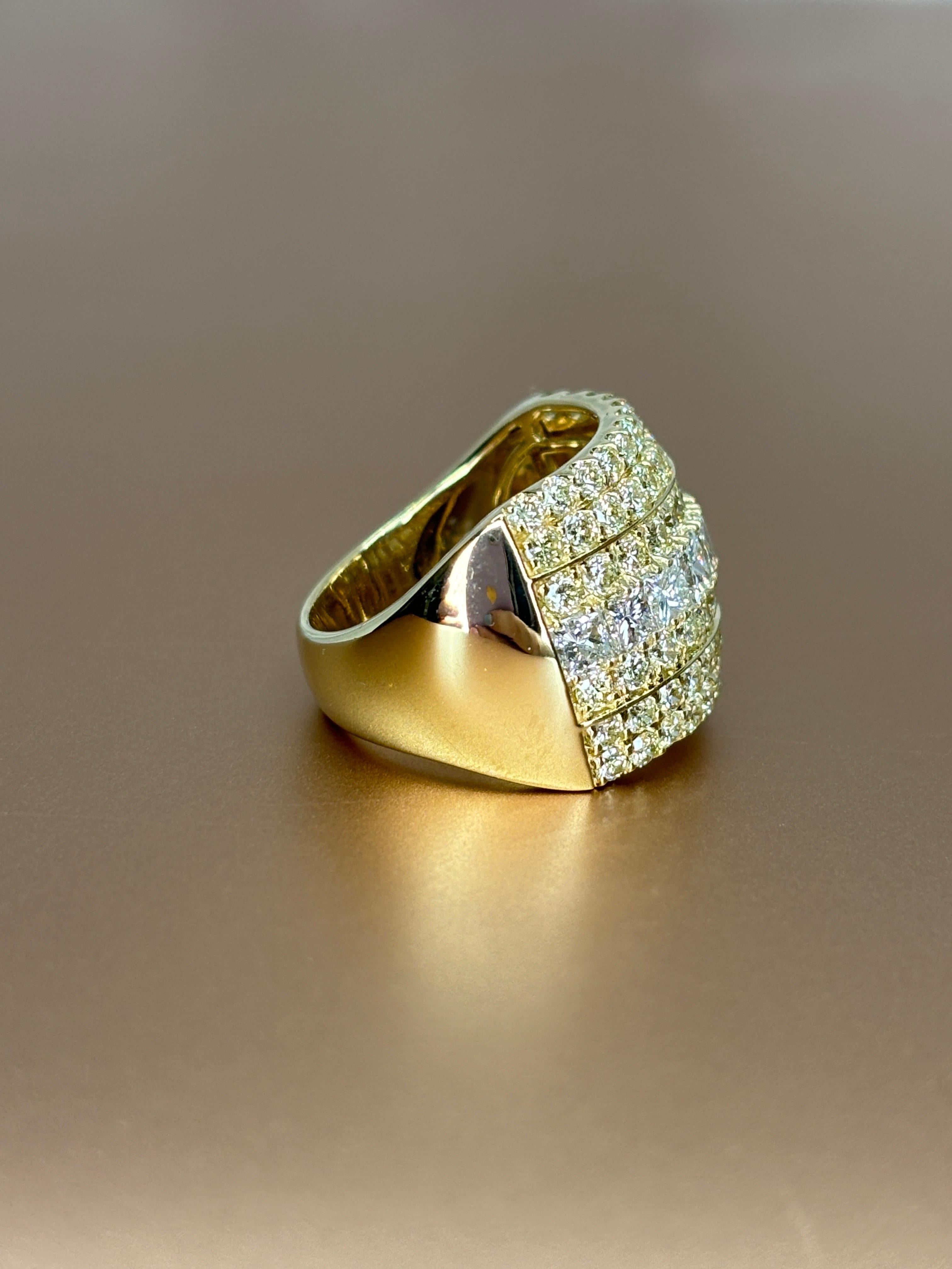 Wide 14k Yellow Gold Natural Princess & Brilliant Cut Diamond Ring, Band 9