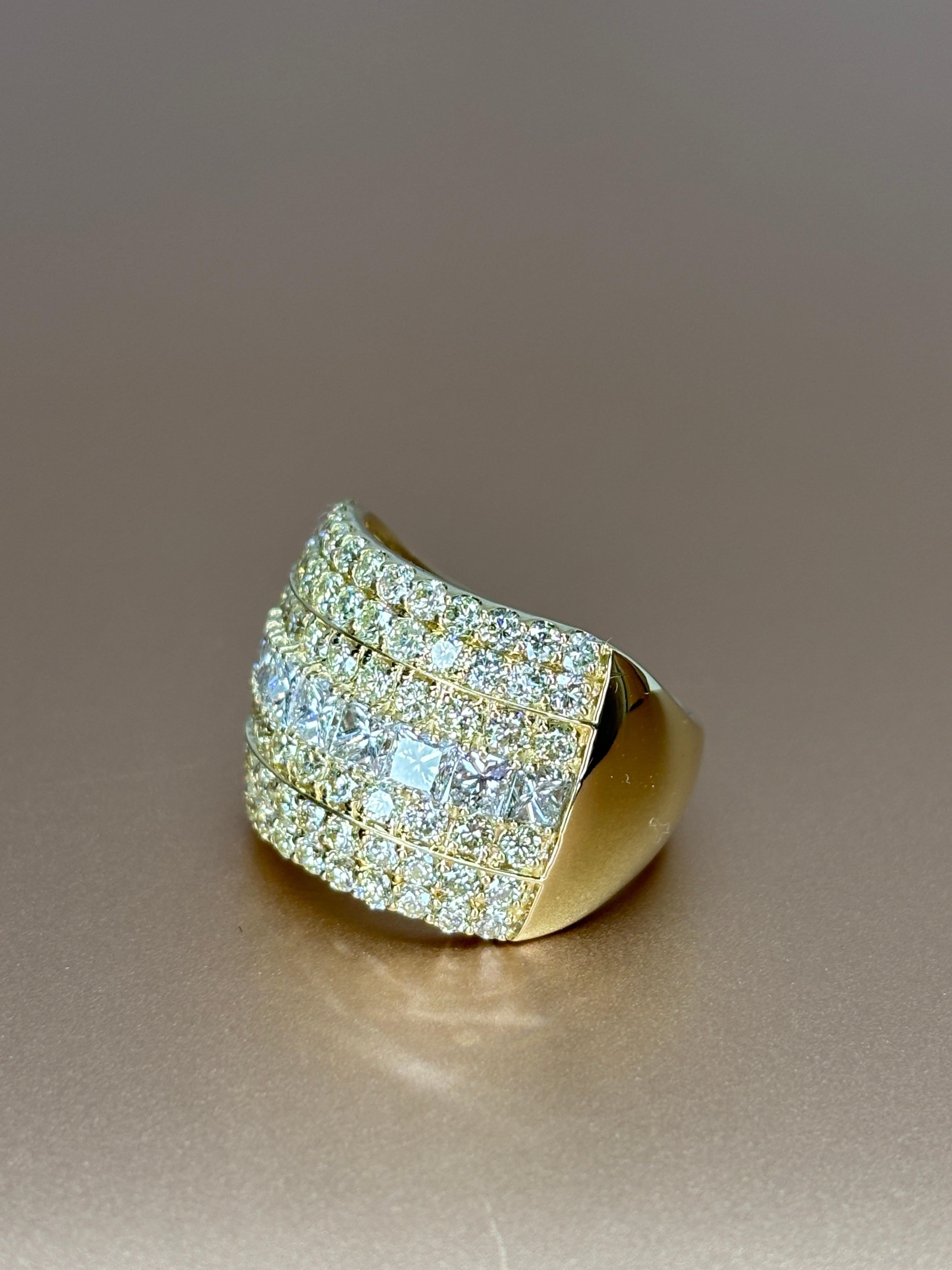 Wide 14k Yellow Gold Natural Princess & Brilliant Cut Diamond Ring, Band 10