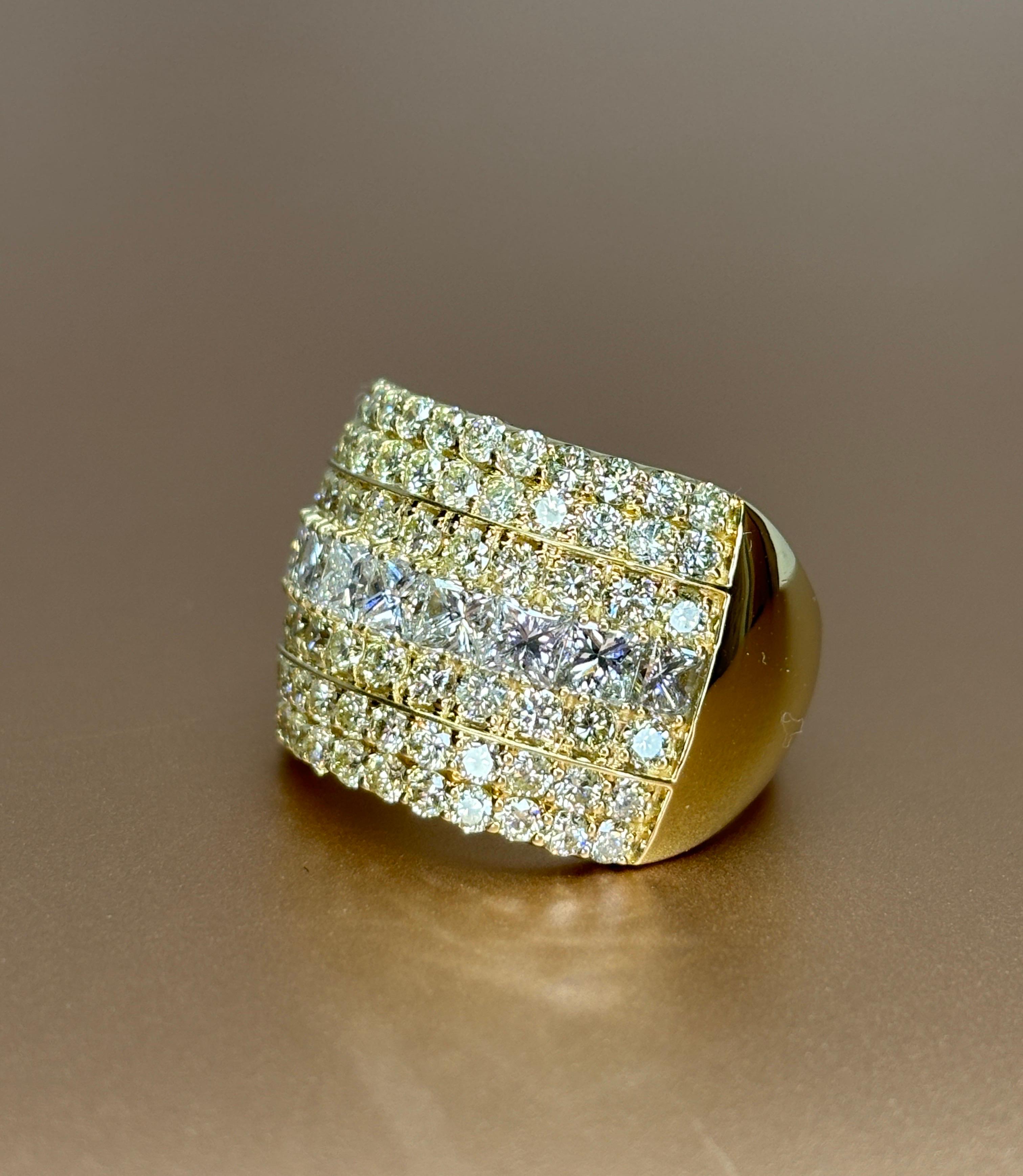 Wide 14k Yellow Gold Natural Princess & Brilliant Cut Diamond Ring, Band 11