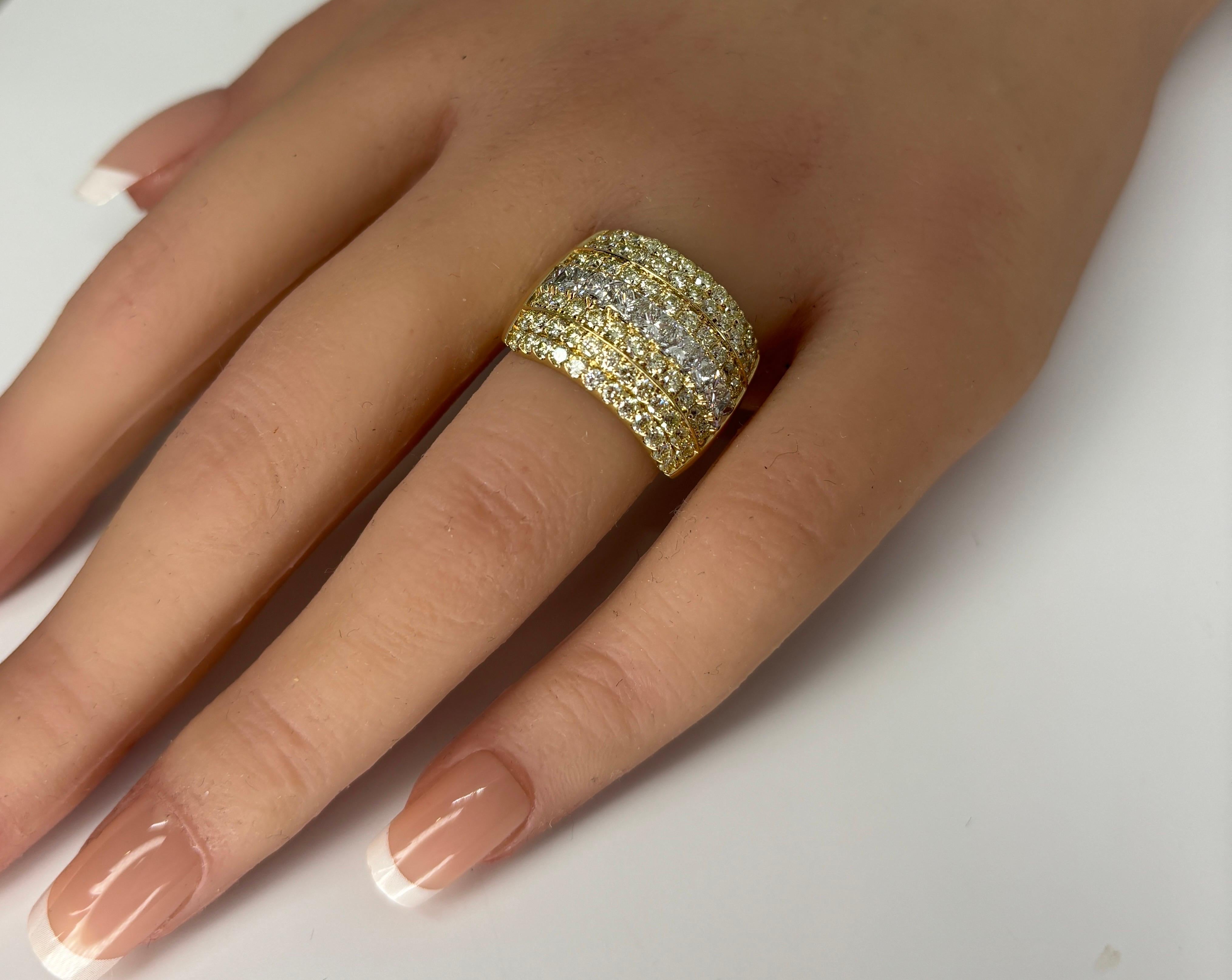 Wide 14k Yellow Gold Natural Princess & Brilliant Cut Diamond Ring, Band 13