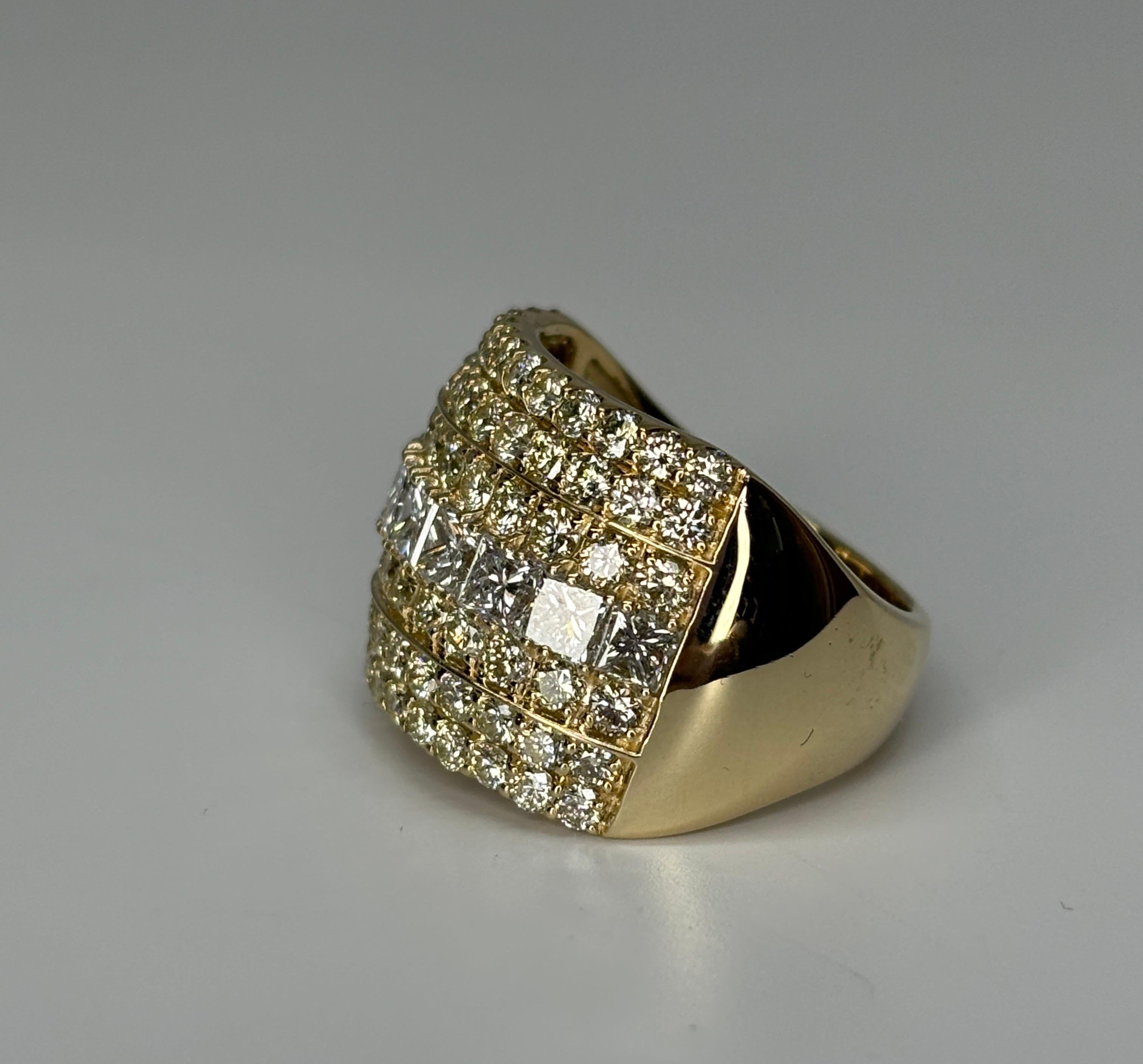 Stunning 14k yellow gold wide band that can be worn on multiple occasions. You can save this beautiful ring for a special occasion or let others admire its beauty and shine on everyday basis. 
Crafted in brilliant 14k gold and decorated with two