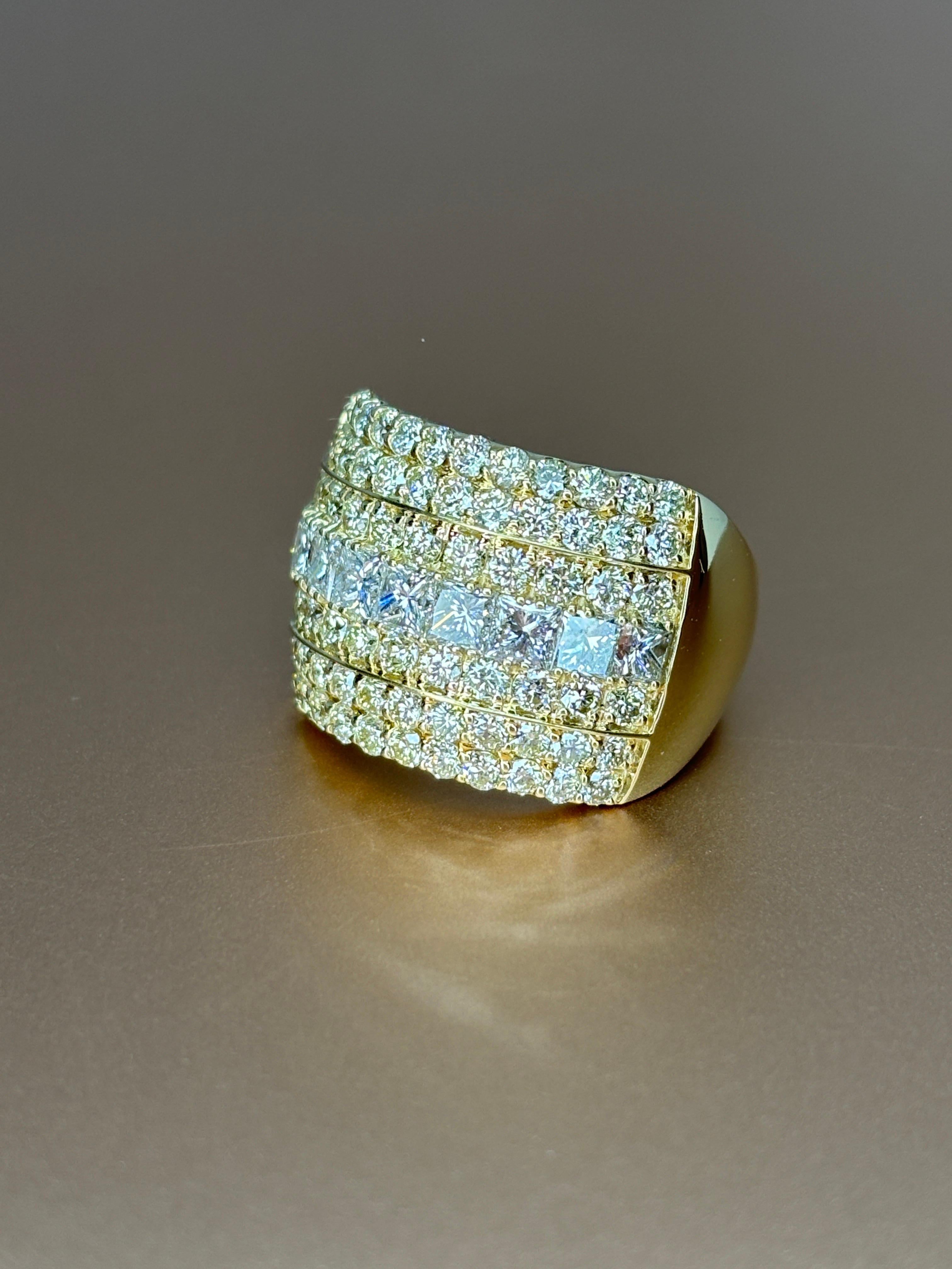 Wide 14k Yellow Gold Natural Princess & Brilliant Cut Diamond Ring, Band 1