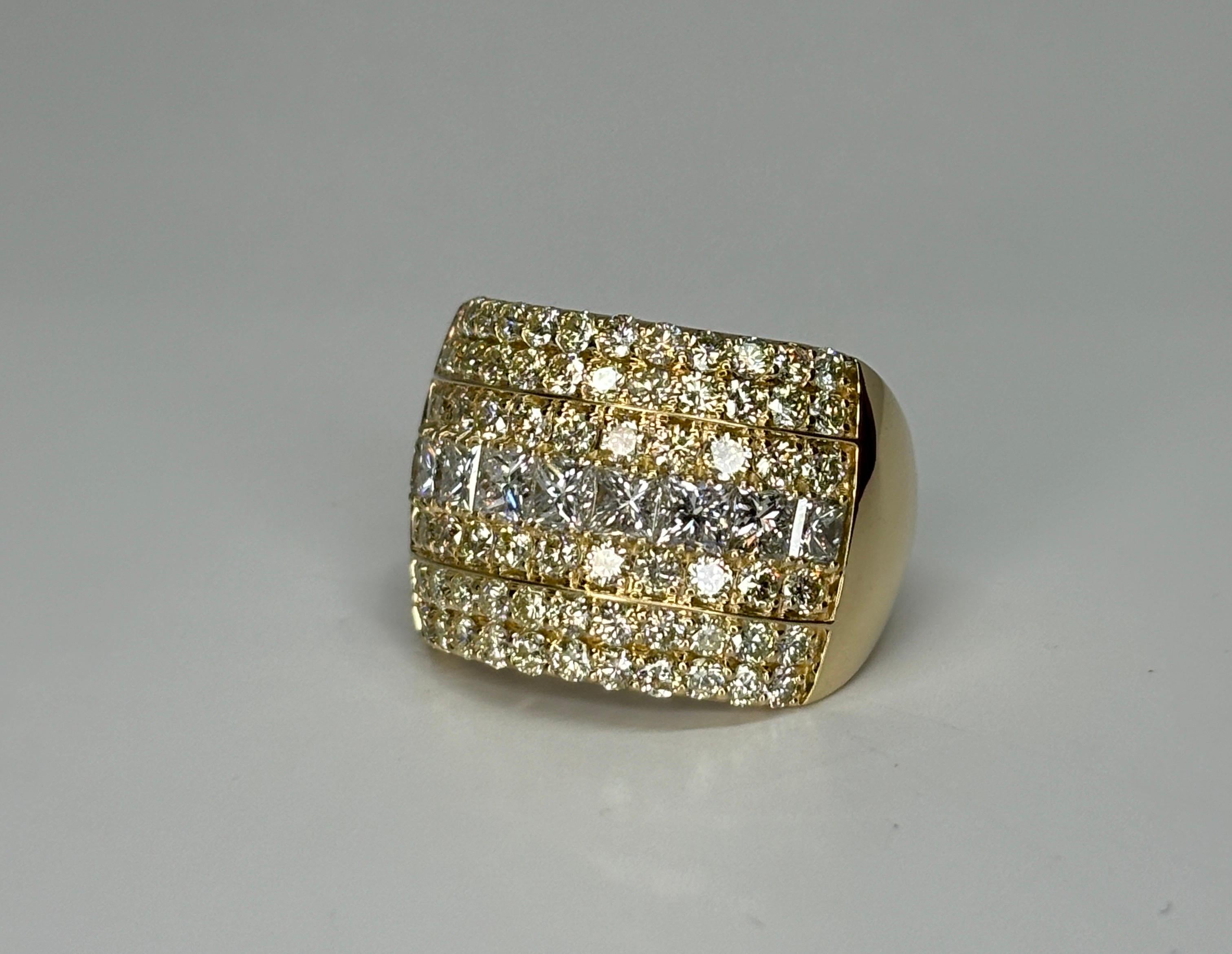 Wide 14k Yellow Gold Natural Princess & Brilliant Cut Diamond Ring, Band 2