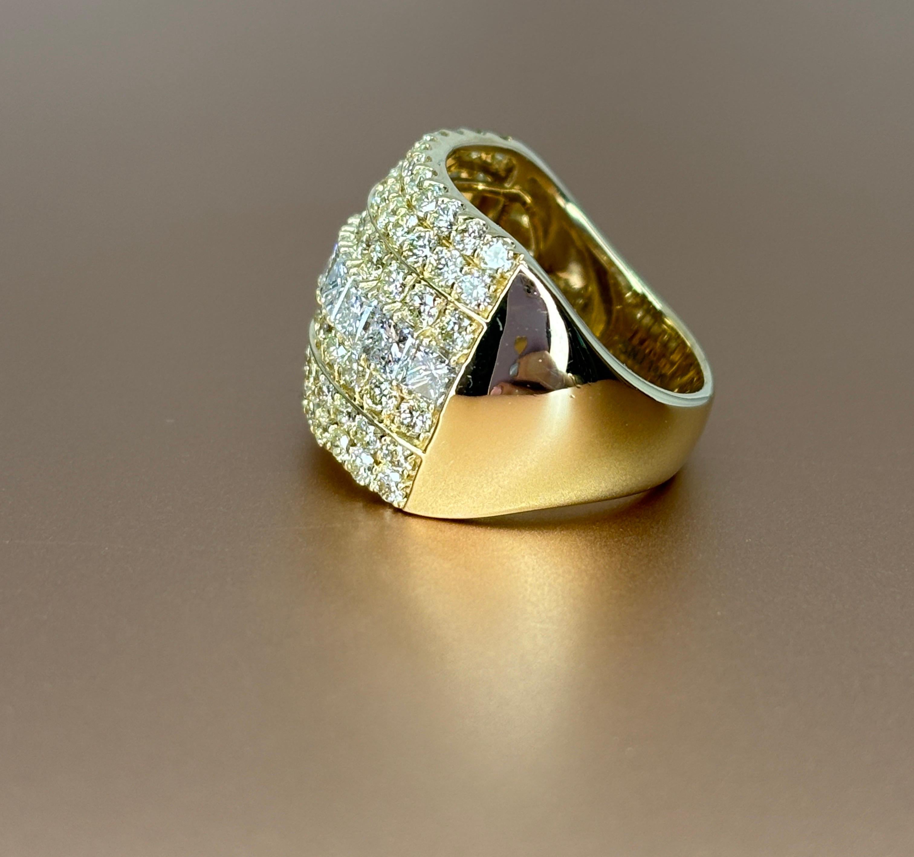 Wide 14k Yellow Gold Natural Princess & Brilliant Cut Diamond Ring, Band 3