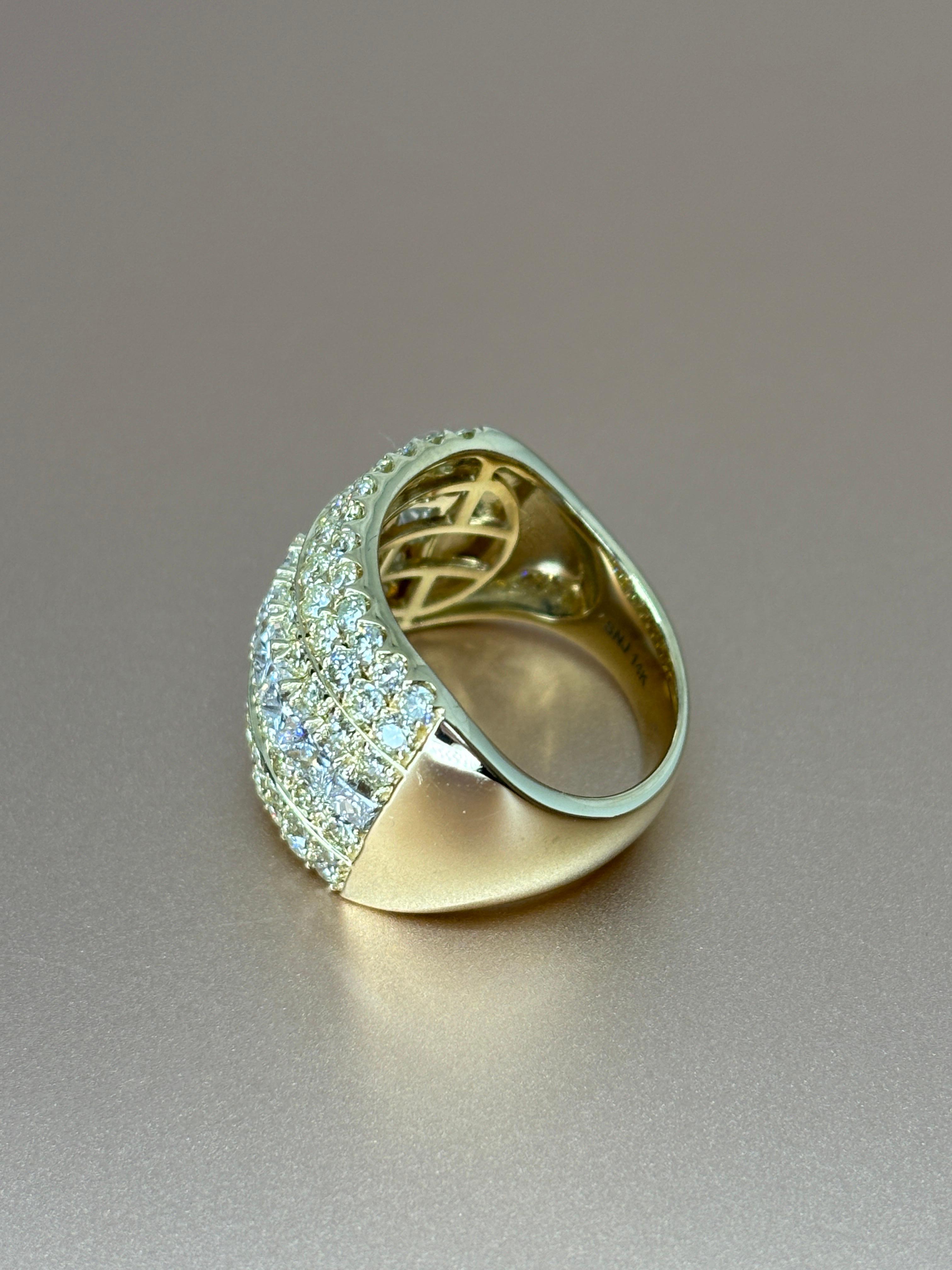 Wide 14k Yellow Gold Natural Princess & Brilliant Cut Diamond Ring, Band 4