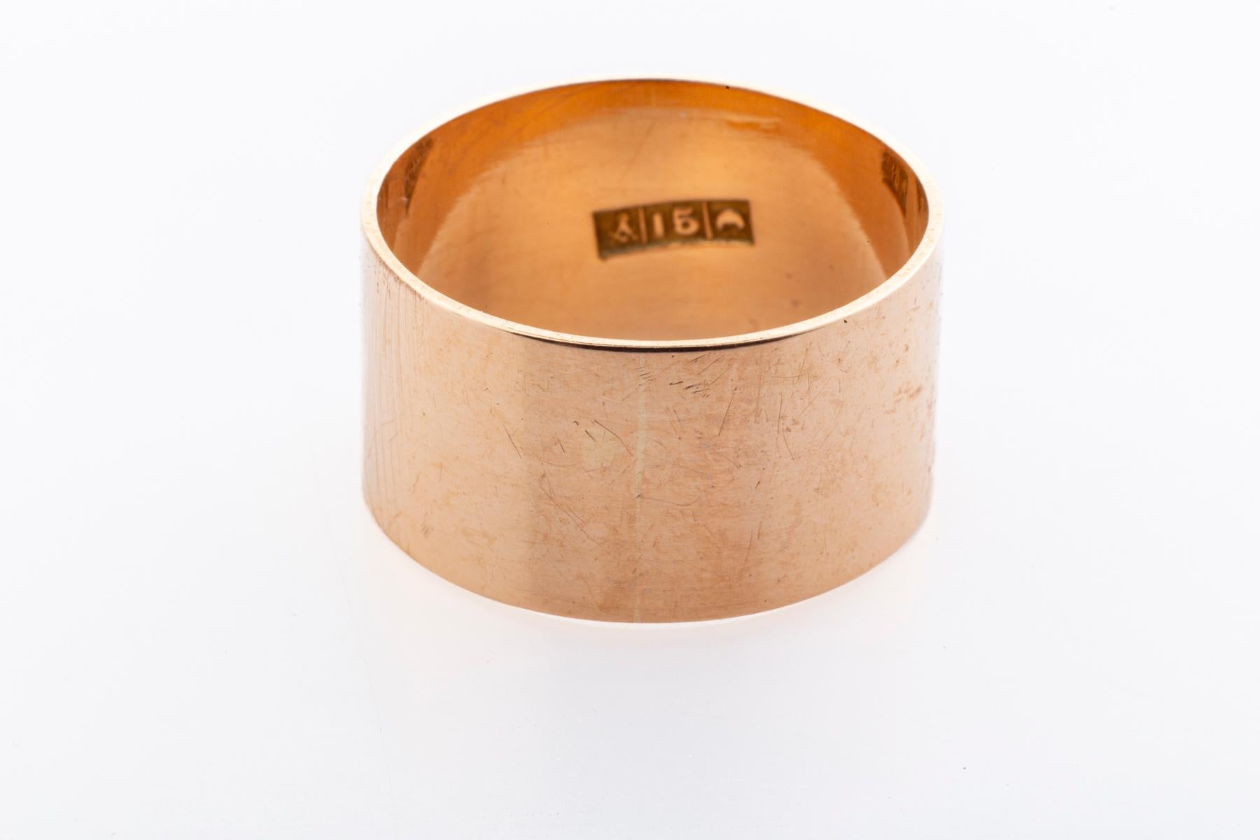 Women's or Men's Wide 15 kt Gold Wide Victorian Australian Cigar Band by Johnson and Simonsen For Sale