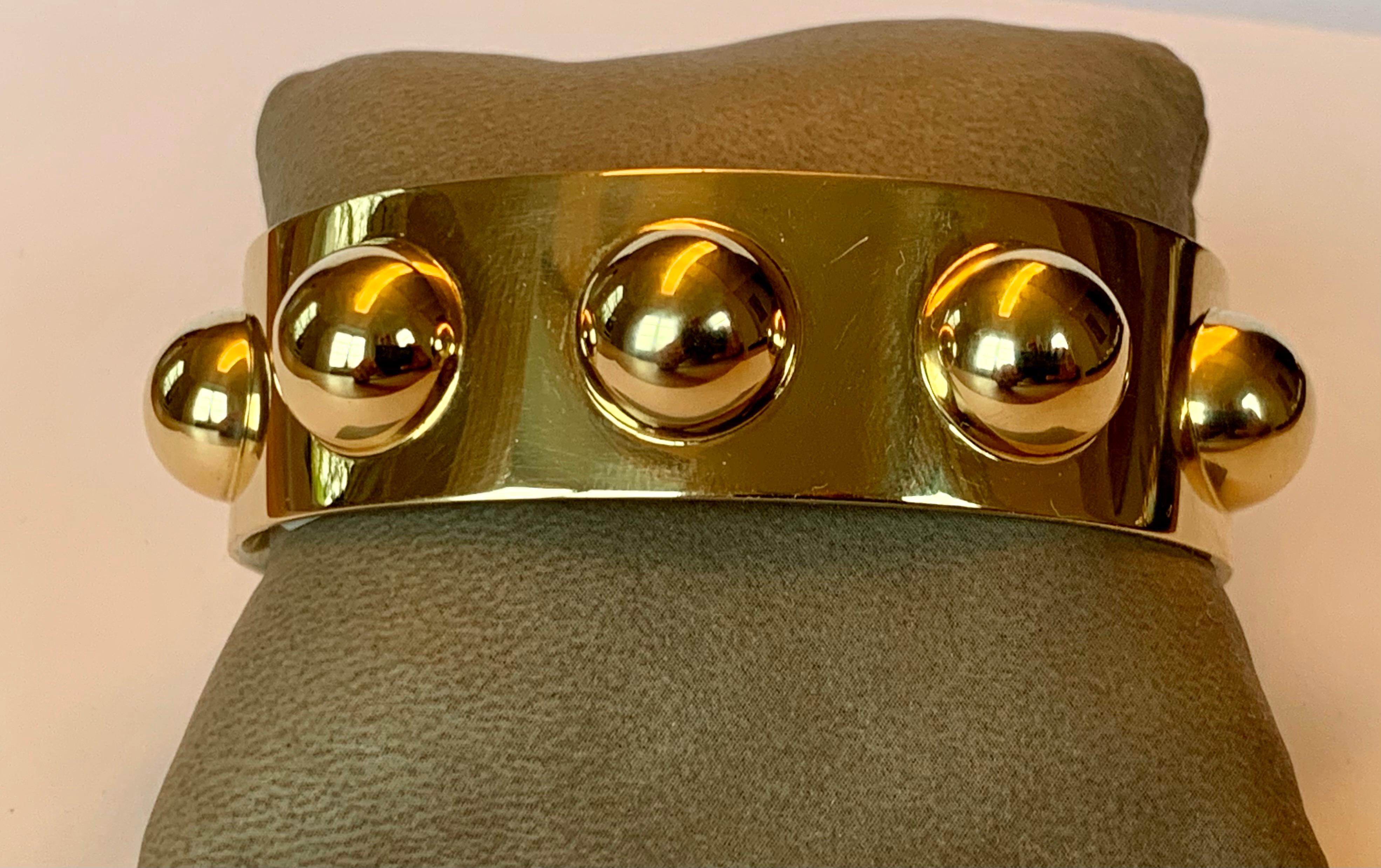 Wide 18 Karat Yellow Gold Cuff Bangle Bracelet For Sale 2
