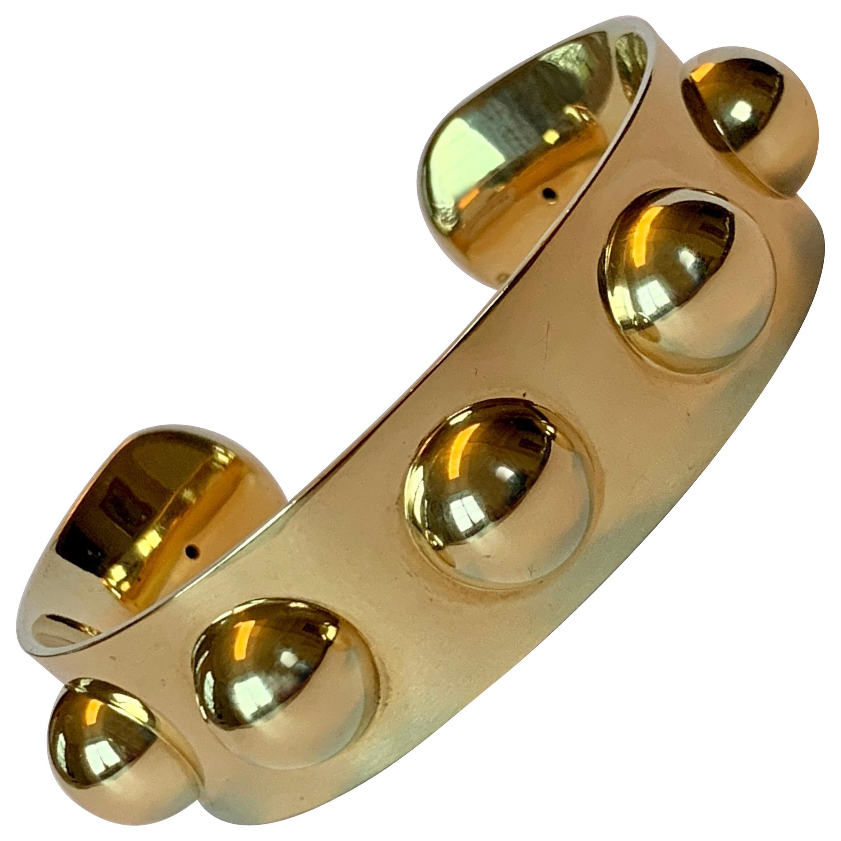 Wide 18 Karat Yellow Gold Cuff Bangle Bracelet For Sale