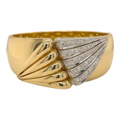 Wide 18k Yellow Gold 
Diamond Bangle Bracelet