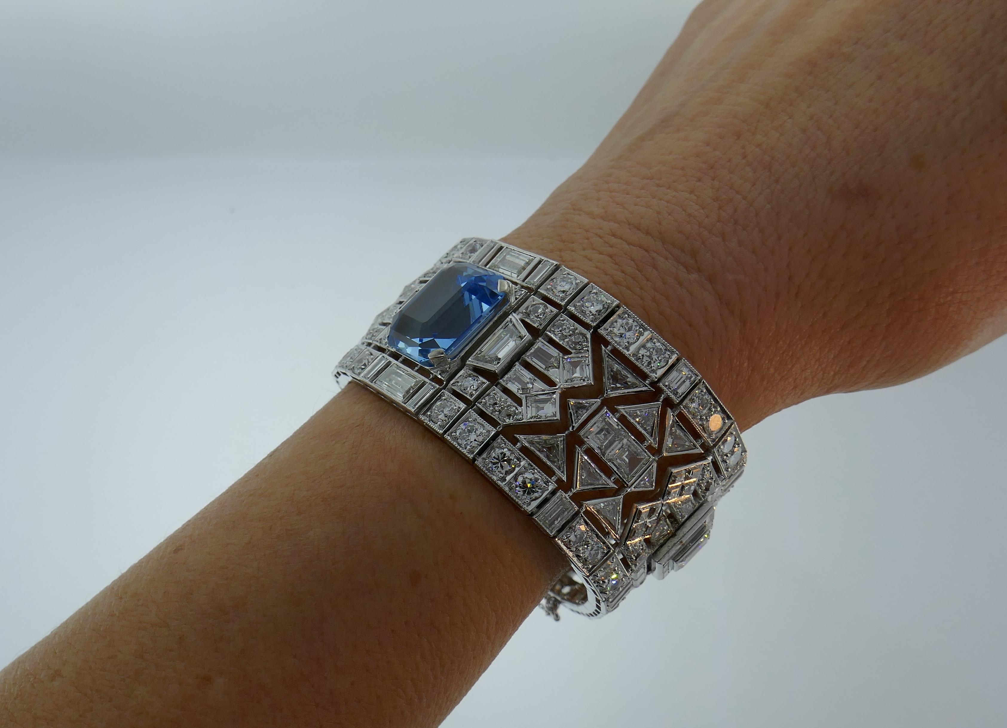 Wide 1960's Aquamarine Diamond & Platinum Bracelet 6