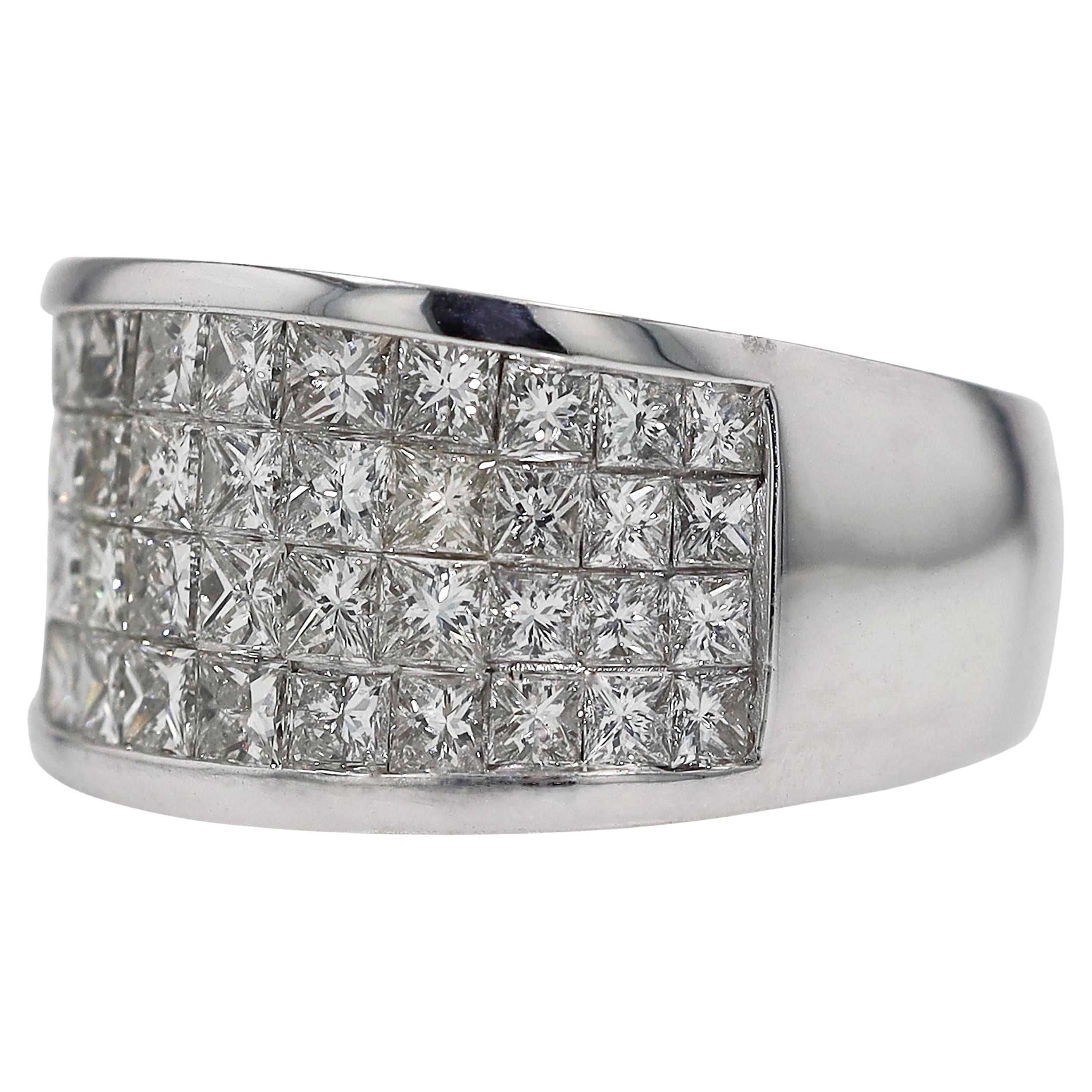 Wide 4 Row Invisible Setting 2.40 Carat Diamond Band For Sale