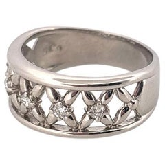 Wide 5 Round Cut 0.15ctw Diamond Platinum X Band Ring