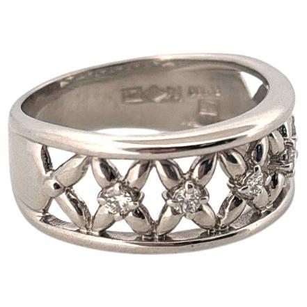 Rétro Large 5 anneau en X en platine avec diamant taille ronde 0.15ctw en vente