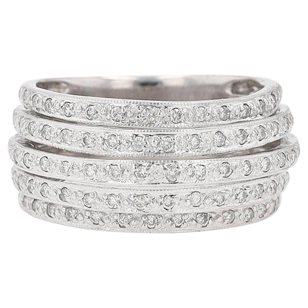 Wide 5 Row Diamond Cigar Band Anniversary Ring For Sale