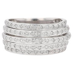 Wide 5 Row Diamond Cigar Band Anniversary Ring