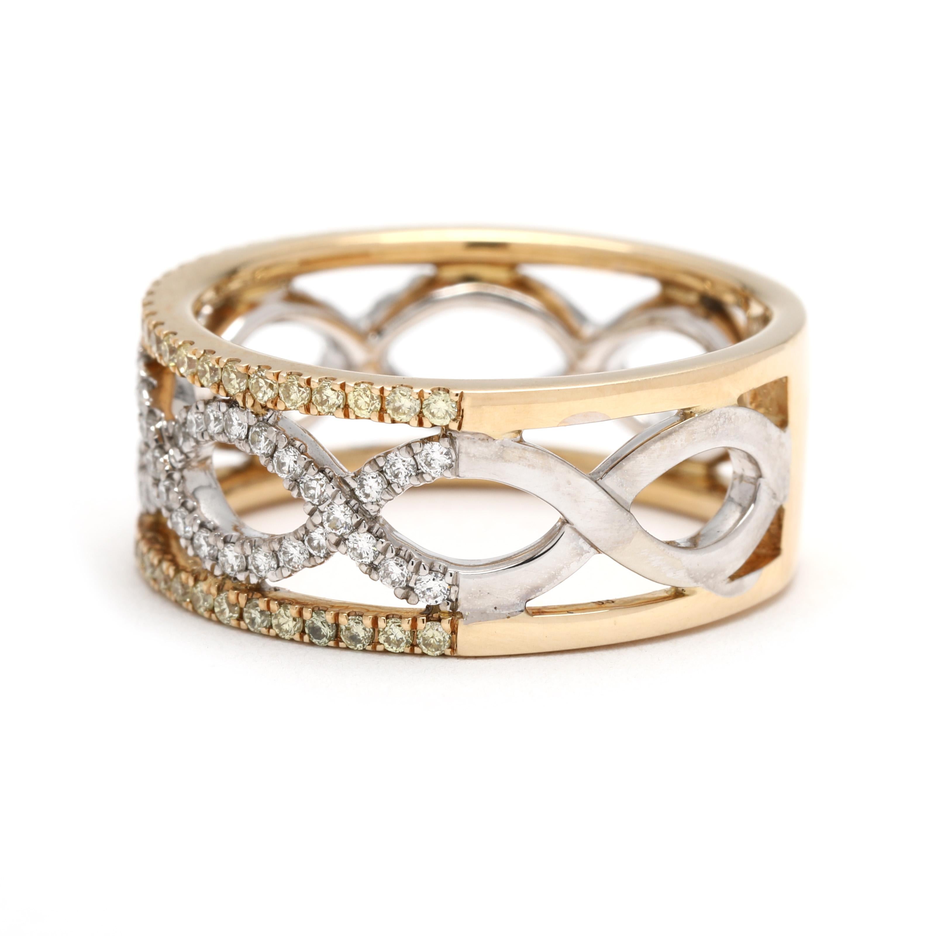 Large bandeau croisé en or jaune et blanc 14k avec diamant de .50ctw, taille de bague 6.25 Bon état - En vente à McLeansville, NC